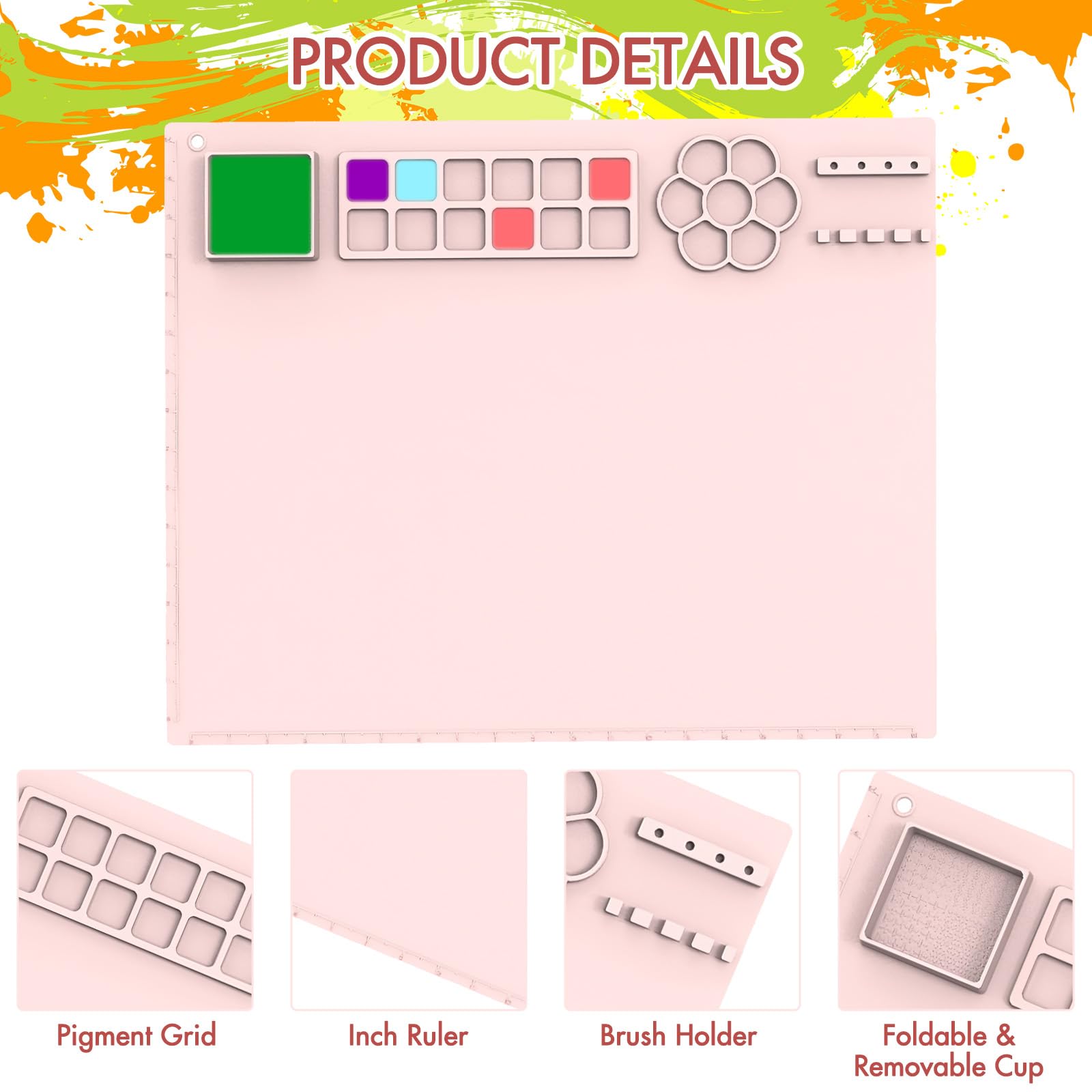 Silicone Craft Mat 20X16 Silicone Painting Mat, Non-Stick Sheet Collapsible Art Mat Washable and Reusable Painting Mat for Children, for Crafting Watercolor Painting Cutting Art DIY Creation(Pink) - Image 3