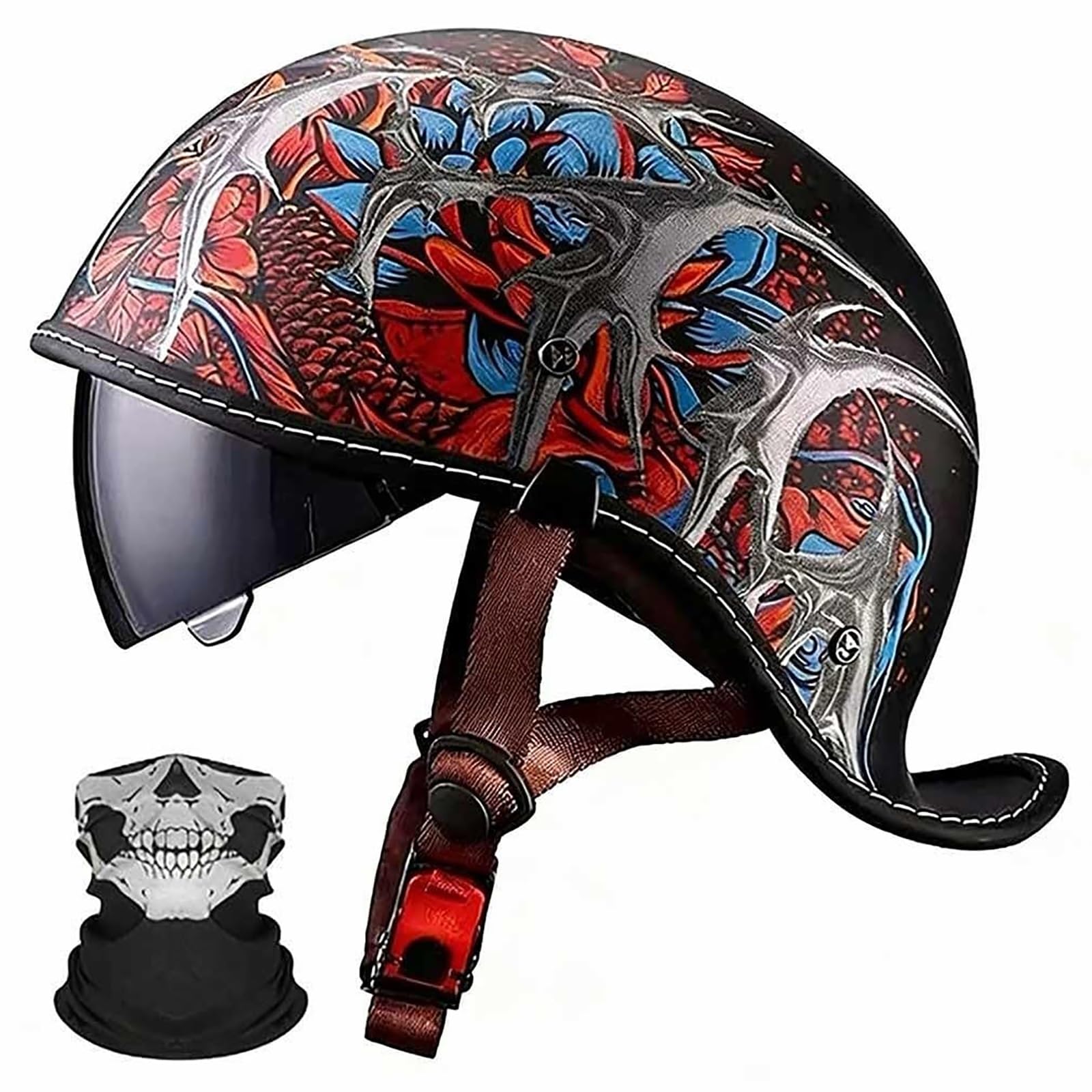 Casco Moto Jet Homologado ECE R22.06 & Dot, Estilo Alemán Retro Ultra-Ligero con Visera Solar, Legal para Carretera para Scooter Moped Cruiser, Máscara Incluida