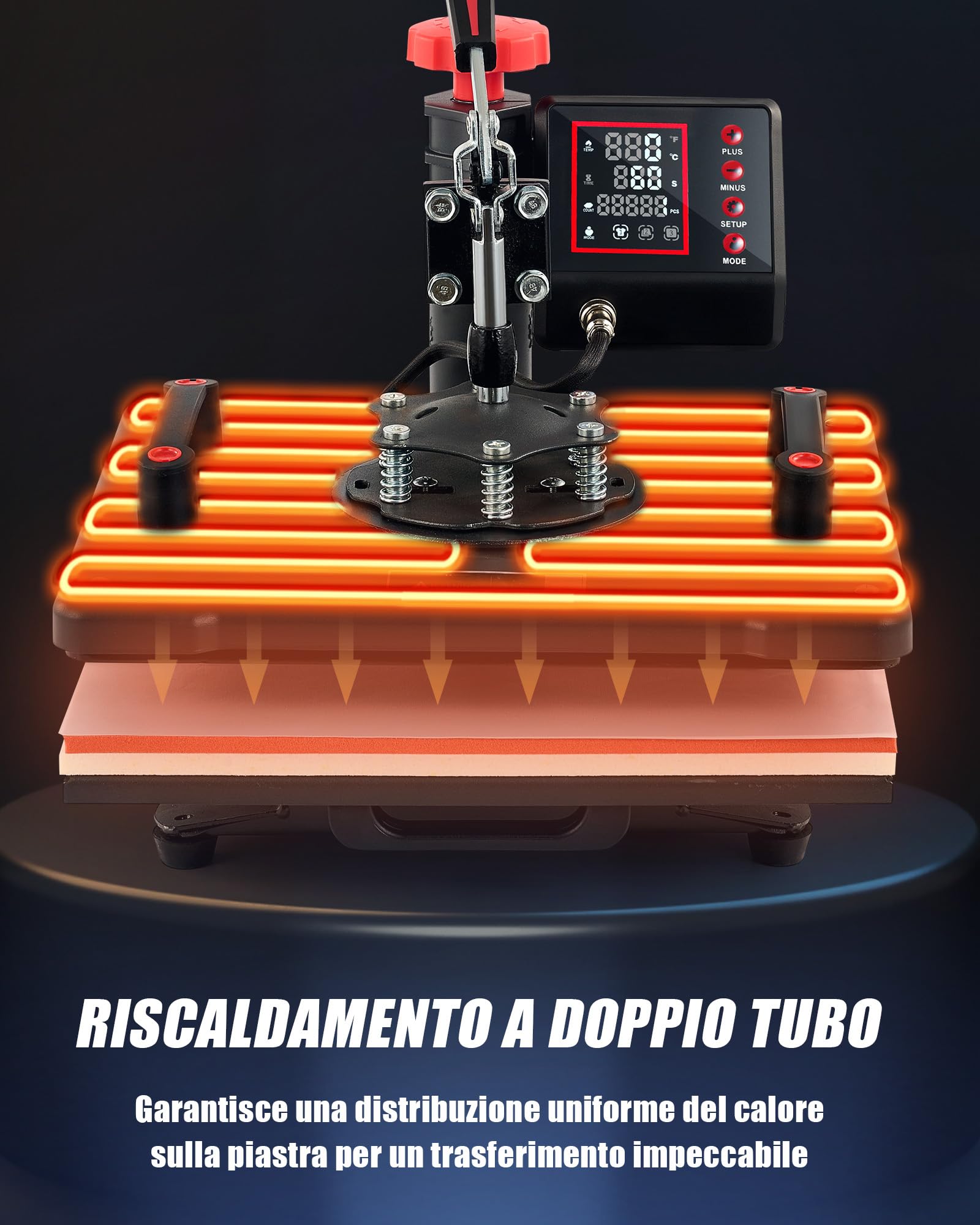 CREWORKS 5 IN1 Pressa a Caldo 30 X 38CM 1250W Pressa a Calore Macchina Sublimazione Digitale Rotazione a 360 Gradi Trasferimento Multifunzione con Termopressa per Magliette Cappellini T-Shirt Tazze