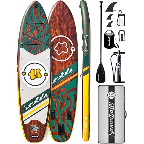 11'Stand Up Paddle Boards Surf Control with Premium SUP Board Accessories Backpack & Removable Fins, 34" Wide Inflatable Paddle Boards of All Skill Levels