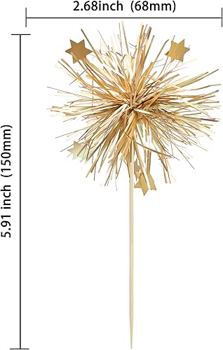 Miniatura 2 de Gyufise - 30 piezas de fuegos artificiales de papel de aluminio para cupcake, decoración de oropel brillante, para bebida, cóctel, alimentos,