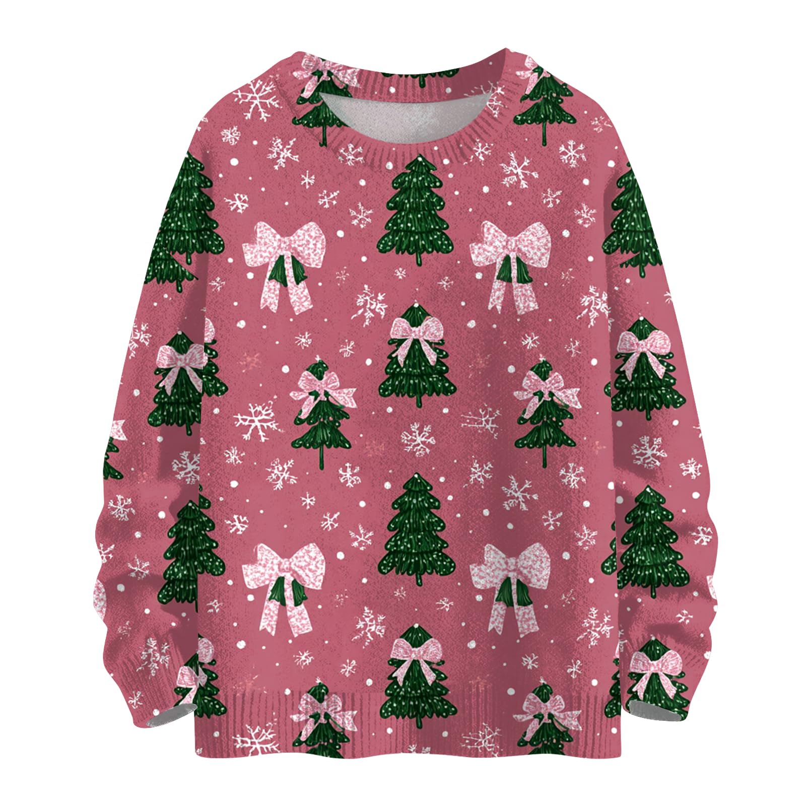 Ugly Sweater Christmas Women Crew Neck Santa Claus Print Long Sweater Pullover Long Sleeve Tops Knitted Winter Clothes