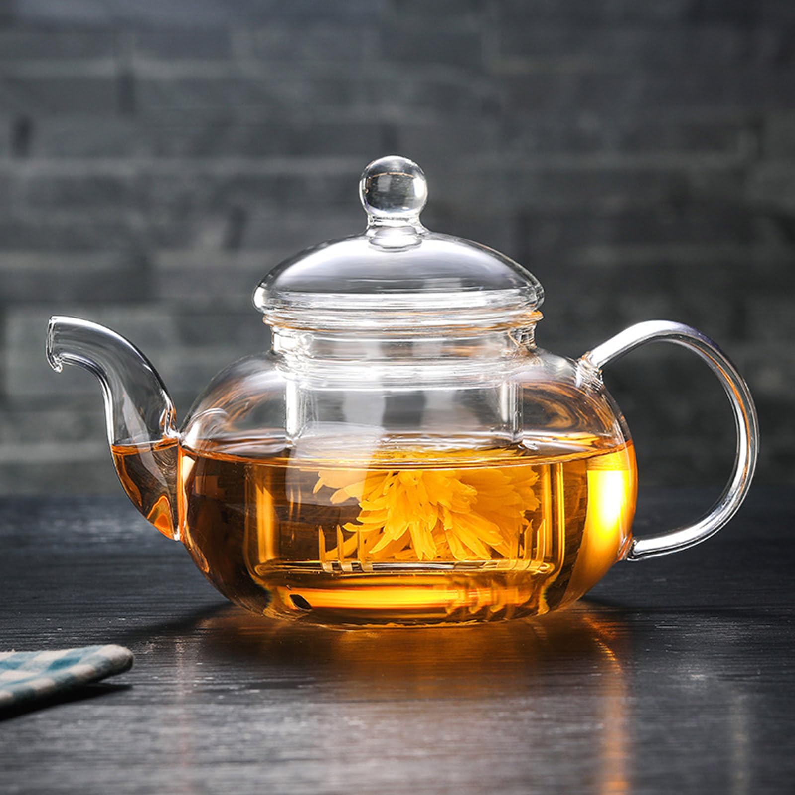 Teiera in vetro, piccola teiera con colino da tè rimovibile, resistente al calore e al microonde, per la preparazione di tè sfuso, 400 ml