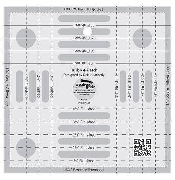 Creative Grids Turbo 4-Patch Template Quilt Ruler CGRDH3 Made in USA, 6-1/2in x 6-1/2in, Non-Slip Grip Acrylic Quilting, Sewing, Crafting, Patchwork Ruler & Template