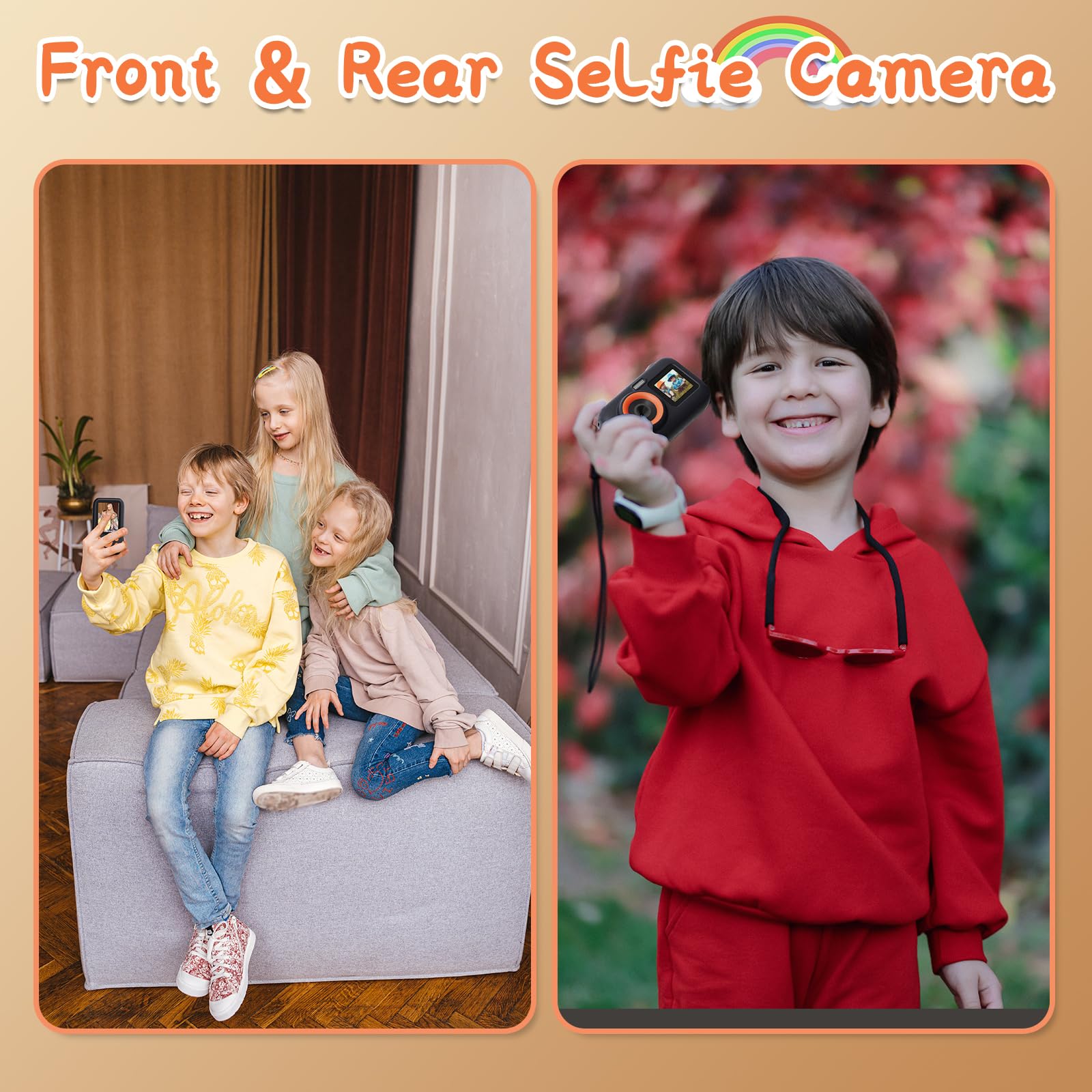 SJCAM macchina fotografica bambini,1080P 2.4'' 1.3'' doppio colore schermo LED Bambini fotocamera digitale Vedio Compleanno Regali di vacanza con 32G Card, adesivo per età 3-10 anni ragazze ragazzi