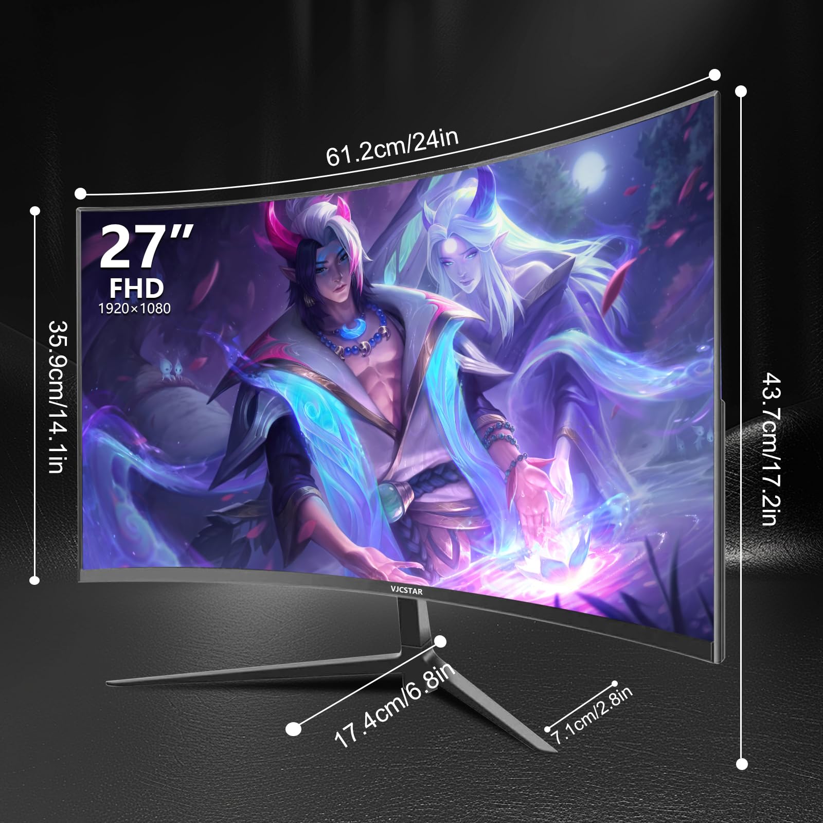 VJCSTAR Écran PC Gamer Incurvé QLED 27 Pouces, 280 Hz, FHD 1080p, 1 ms