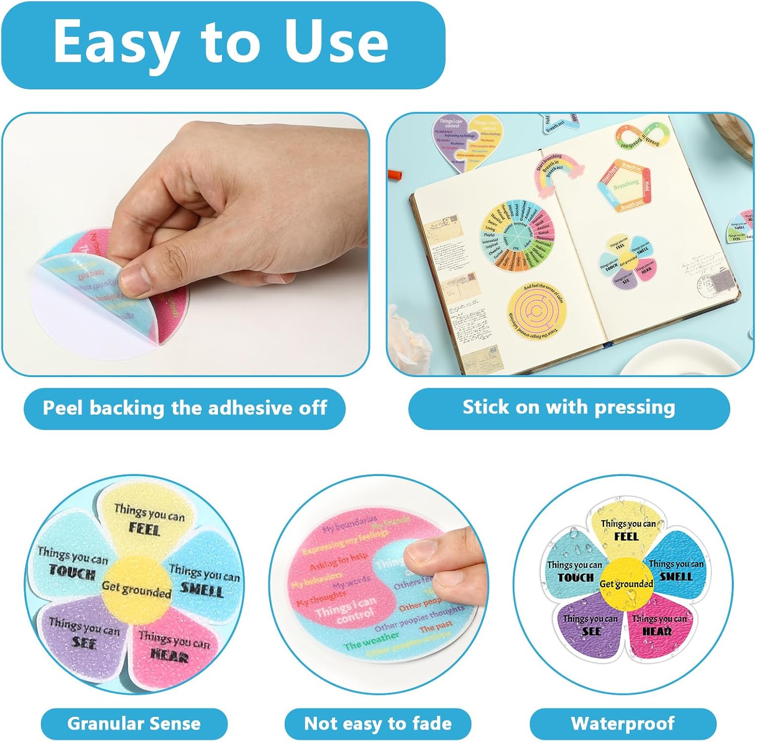 48 Pcs Breath Calm Anxiety Sensory Stickers Reusable Mindfulness Stickers Calming Strips Adhesive Sensory Strips for School Office Classroom Desk Adults Teens Counselor Tension Fidget Supplies