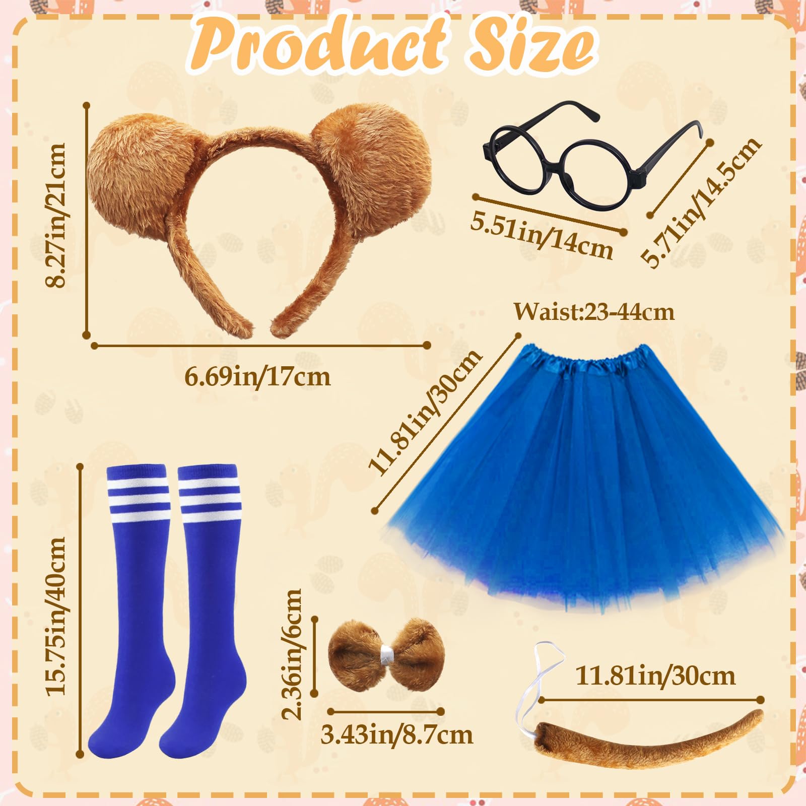 7 PCS Kids Chipmunks Fancy Dress Outfit,Chipmunks Costumes Set including Chipmunk Headbands,Tail,Bow Tie,Glasses,Tutu Skirt,Socks,Chipmunks Costumes for World Book Day Halloween Party Animal Cosplay (Blue) - Image 4