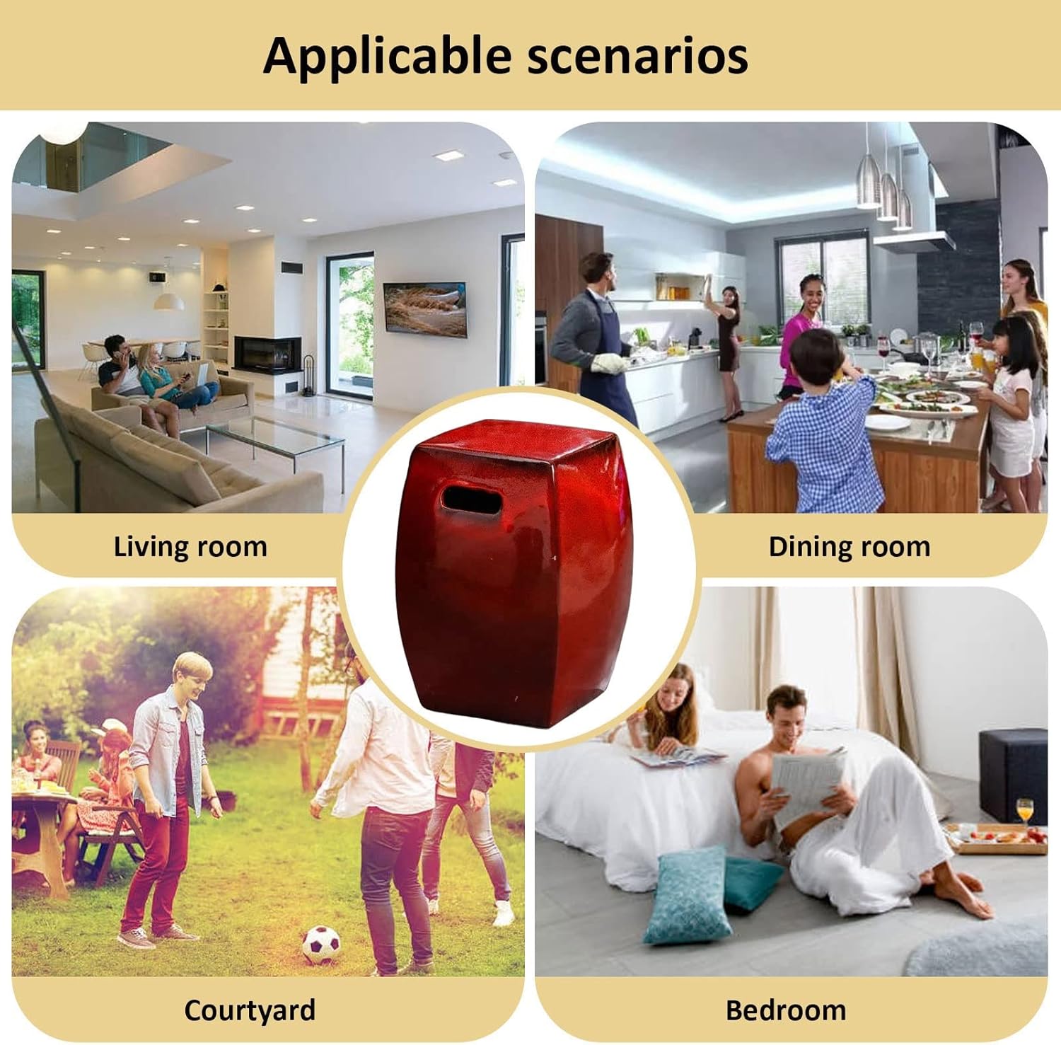 Drum Stool,Garden Stool, Decorative Ceramic Garden Stool, Kiln Green Six-Sided Hollow Shoe Changing Stool Drum Stool, Suitable for Outdoor Garden, Living Room, Terrace, Etc.(Kiln Blue)