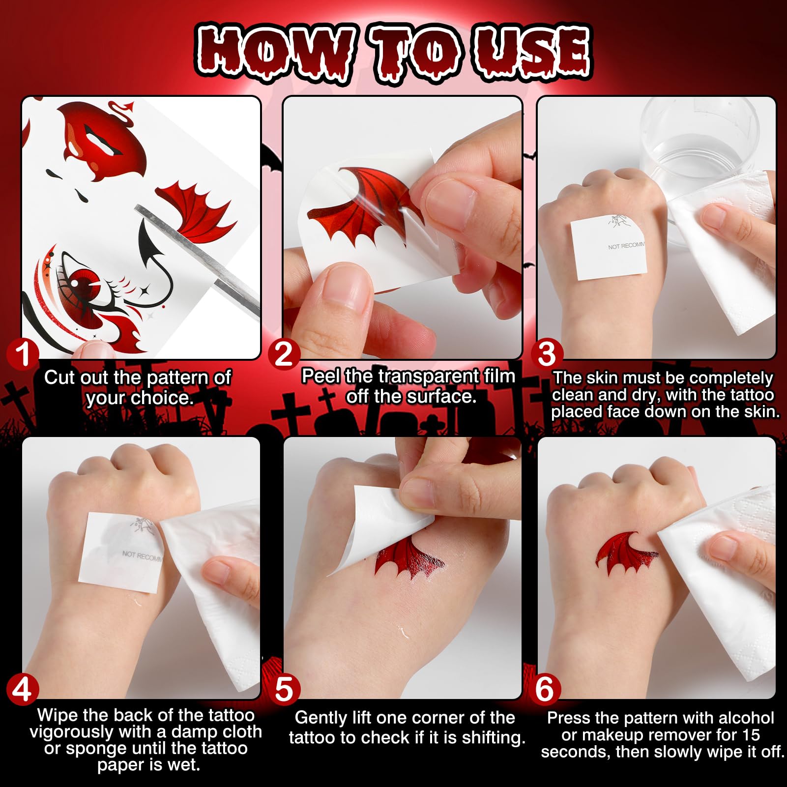 HOWAF Red Devil Horns Headband & Halloween Face Tattoos Stickers - Image 4
