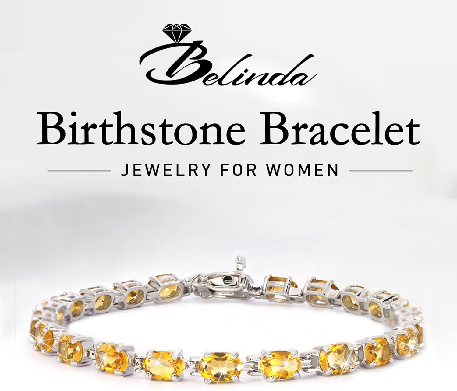 Gemstone Tennis Bracelet With 21 Oval Gems, 925 Sterling Silver Birthstone Bracelet, 7" Box and Tongue Latch
