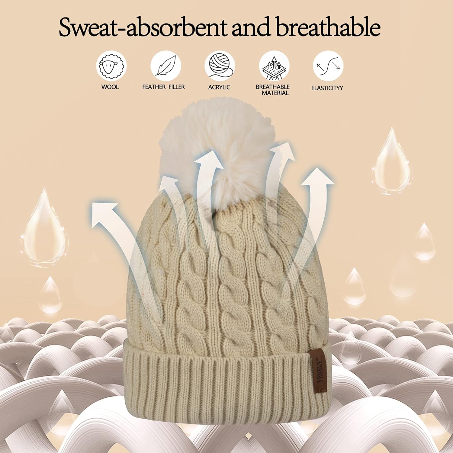 Womens Winter Beanie Hat Scarf and Gloves Set Girls Cable Beanies with Pompom Infinity Scarf Knitted Touch Screen Gloves Sets Ladies Beige Knit Thick Warm Soft Fleece Lined Thermal Cap : Clothing, Shoes & Jewelry