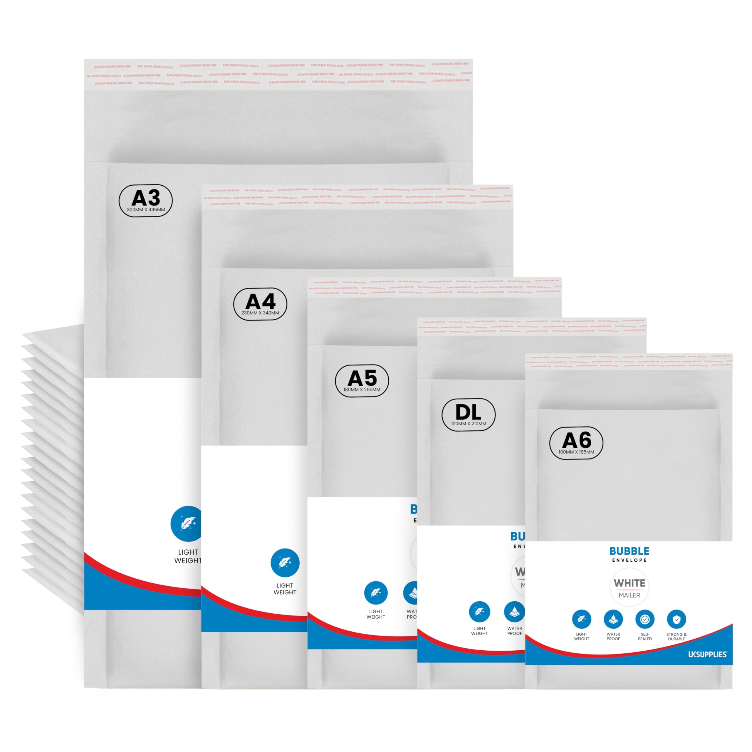 UK SUPPLIES LIMITED DL A6 A5 A4 A3 Mix Assorted Sizes (Pick Any Pack Size) Padded White Bubble Wrap Envelopes Peel & Seal Bubble Mailers Protective Postal Envelope Mailer for Shipping Parcels, 10 Pack — image 1