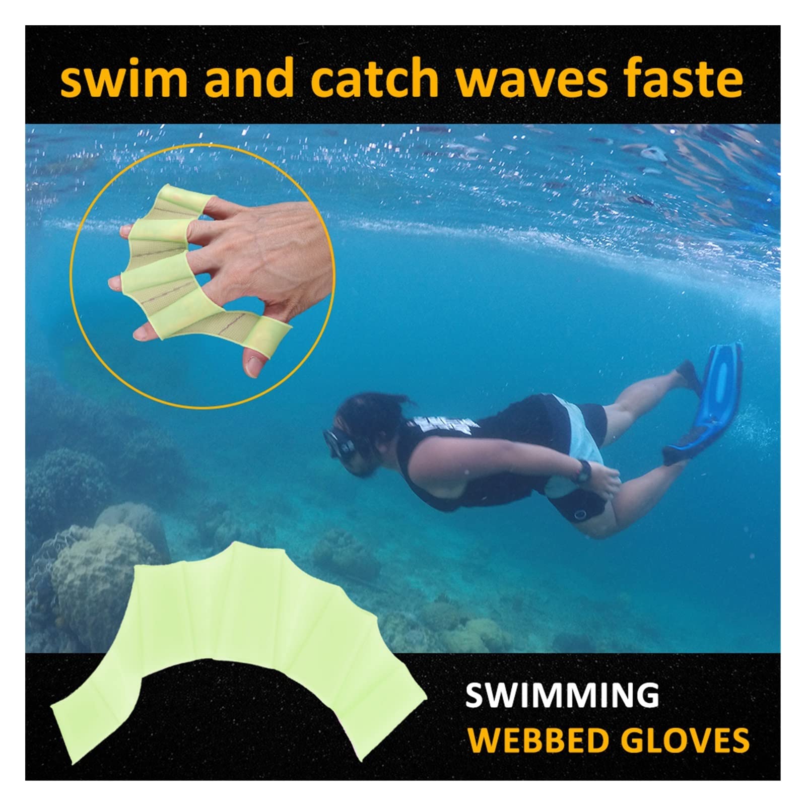 Neoprenanzughandschuhe, 1 Paar Tauchhandschuhe mit Schwimmhäuten, Handflossen, Silikon-Trainingspaddel, Schwimmnetz, Wassersport-Werkzeug