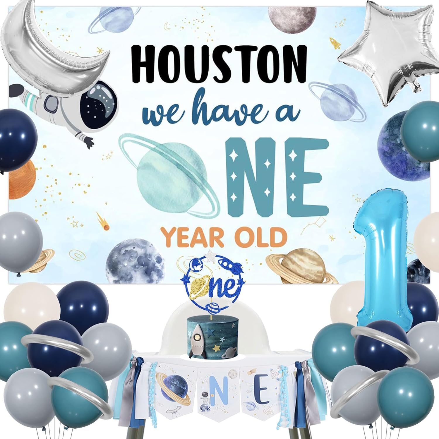 Wonmelody Outer Space 1st Birthday Party Decorations