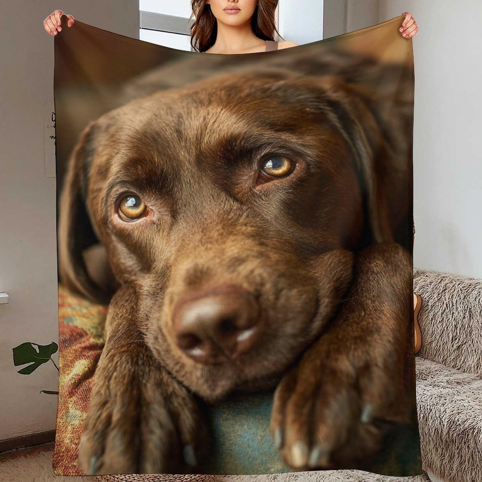 Ziruid Style-3 3D Printed Chocolate Lab Flannel Plush Blankets For Kids Teens Adults Labrador Retriever Soft Cozy Throws For Bed Couch Chairs 40"X50"