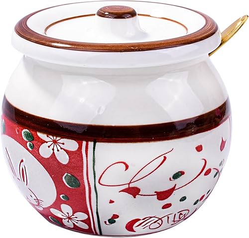 Miniatura 9 de Tarro de especias de cerámica de estilo japonés con tapa y cuchara de acero inoxidable - Bonito diseño de conejo, almacenamiento hermético de