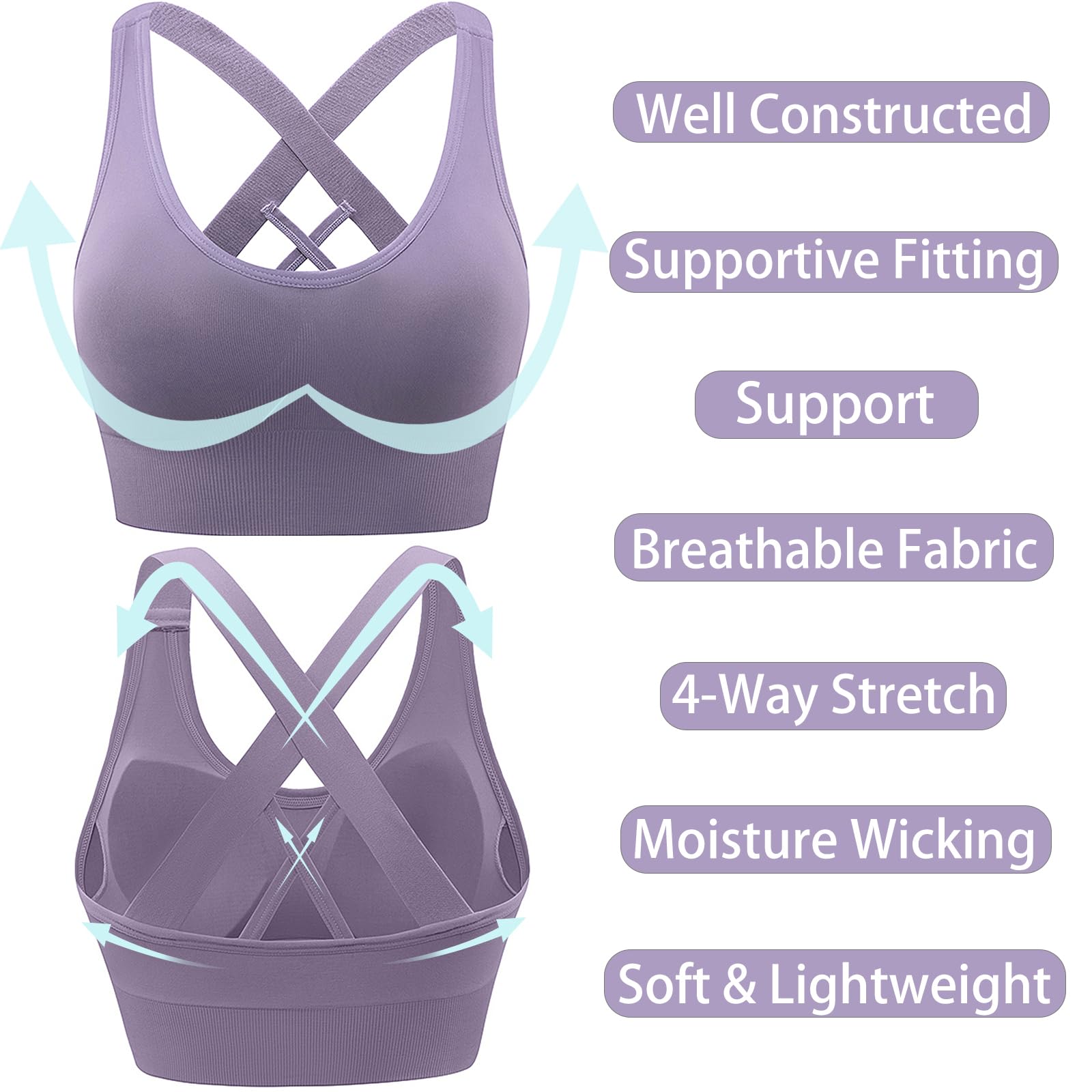 HANERDUN Reggiseno Sportivo Donna con Incrocio sulla Schiena Reggiseno Push-up Senza Cuciture con Spalline