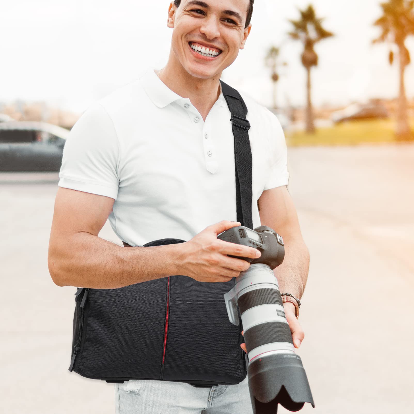 Gadpiparty Borsa Tracolla Regolabile e Copertura Antipioggia in Nylon per Trasporto Sicuro per Macchina Fotografica Reflex