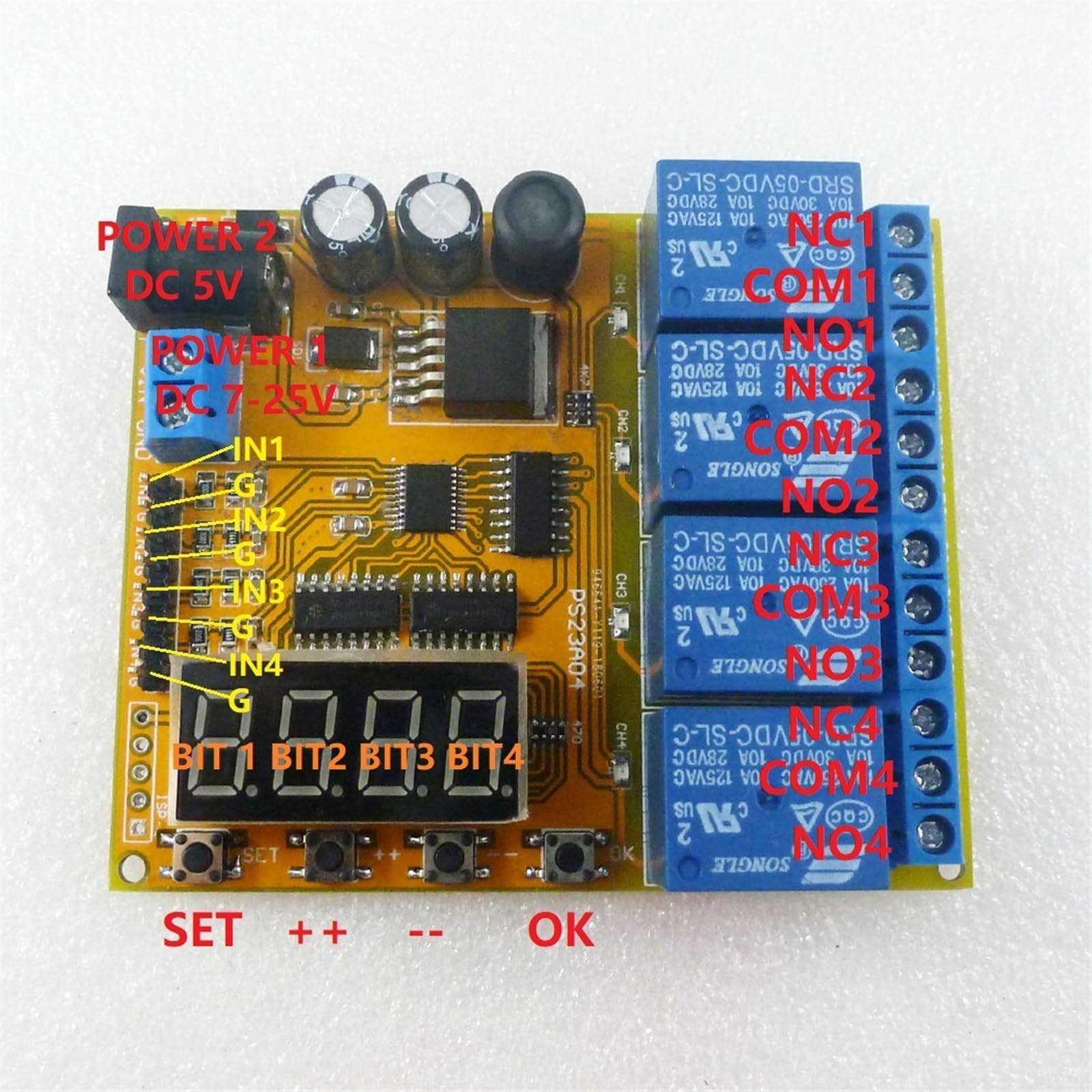 Relé de control de voltaje de 4 canales de doble potencia DC 7-25V/DC 5V Batería de litio Placa de protección de carga y descarga de batería de automóvil