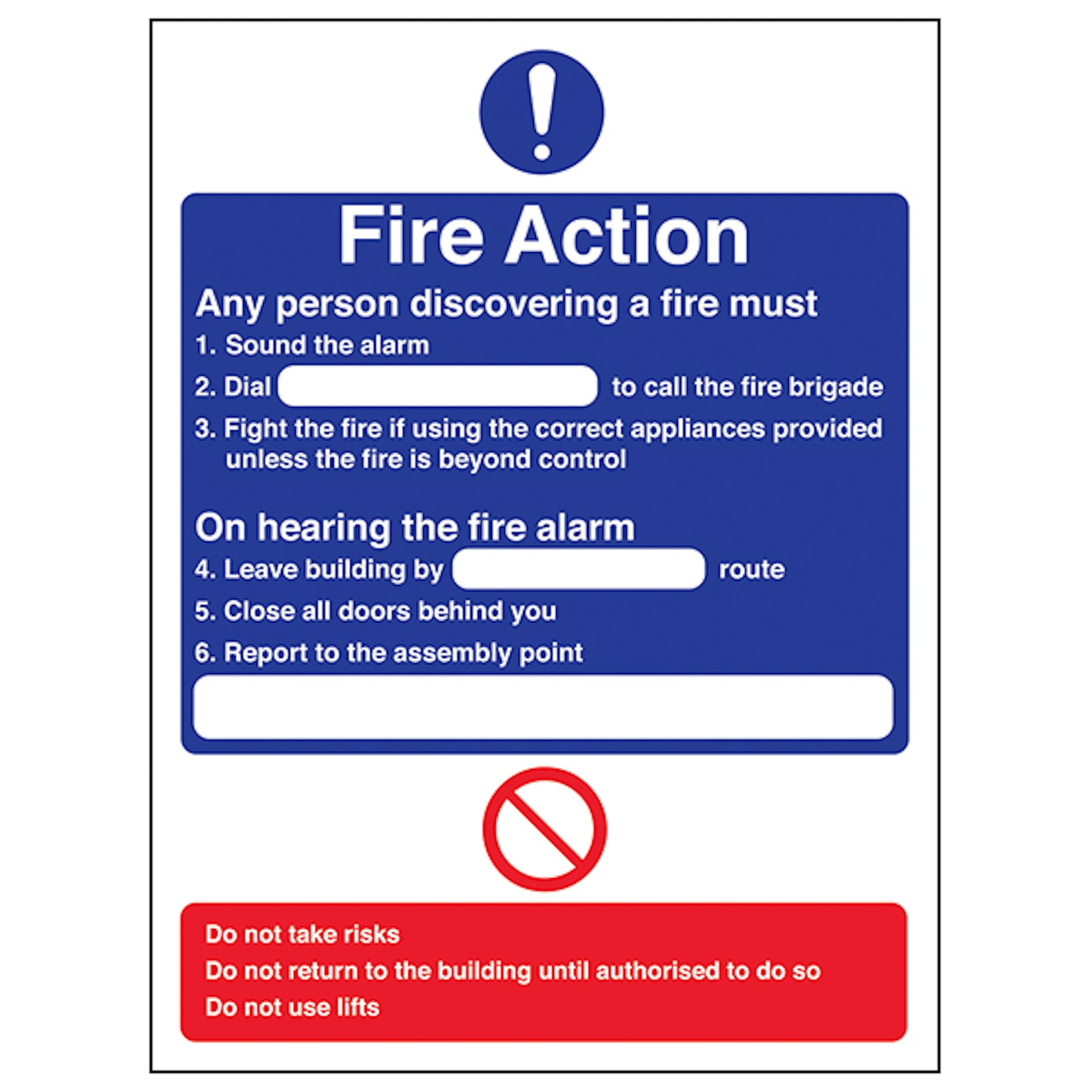 V Safety Fire Action - Any Person Discovering A Fire 200 x 300mm - 3mm Aluminium Composite Safety Sign