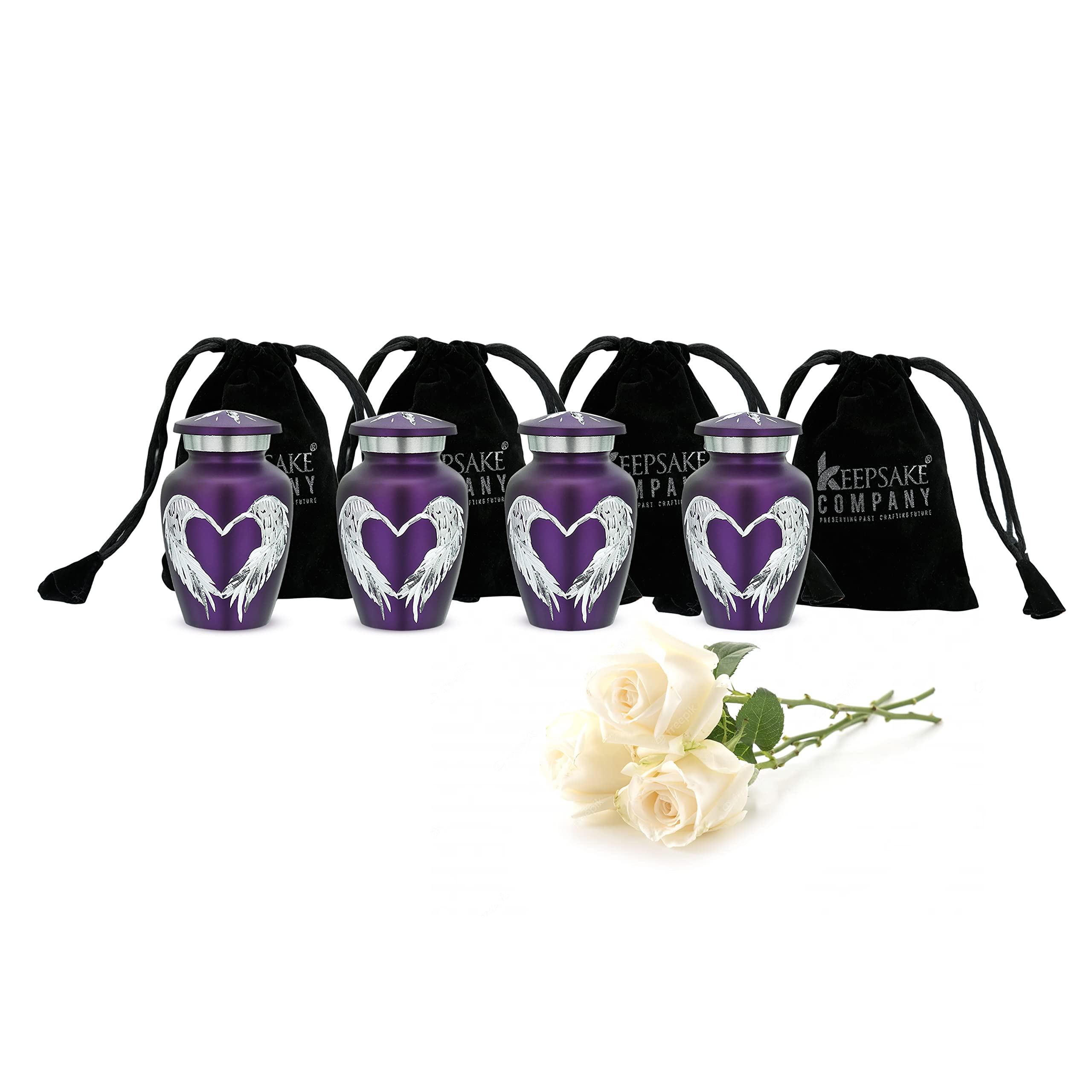KEEPSAKE COMPANY Small Urns for Human Ashes - Angel Wings Mini Urns - Cremation Keepsakes urns– Urn -ERN - Tiny Urns for Men (Set of 4),Purple Set of Four 4