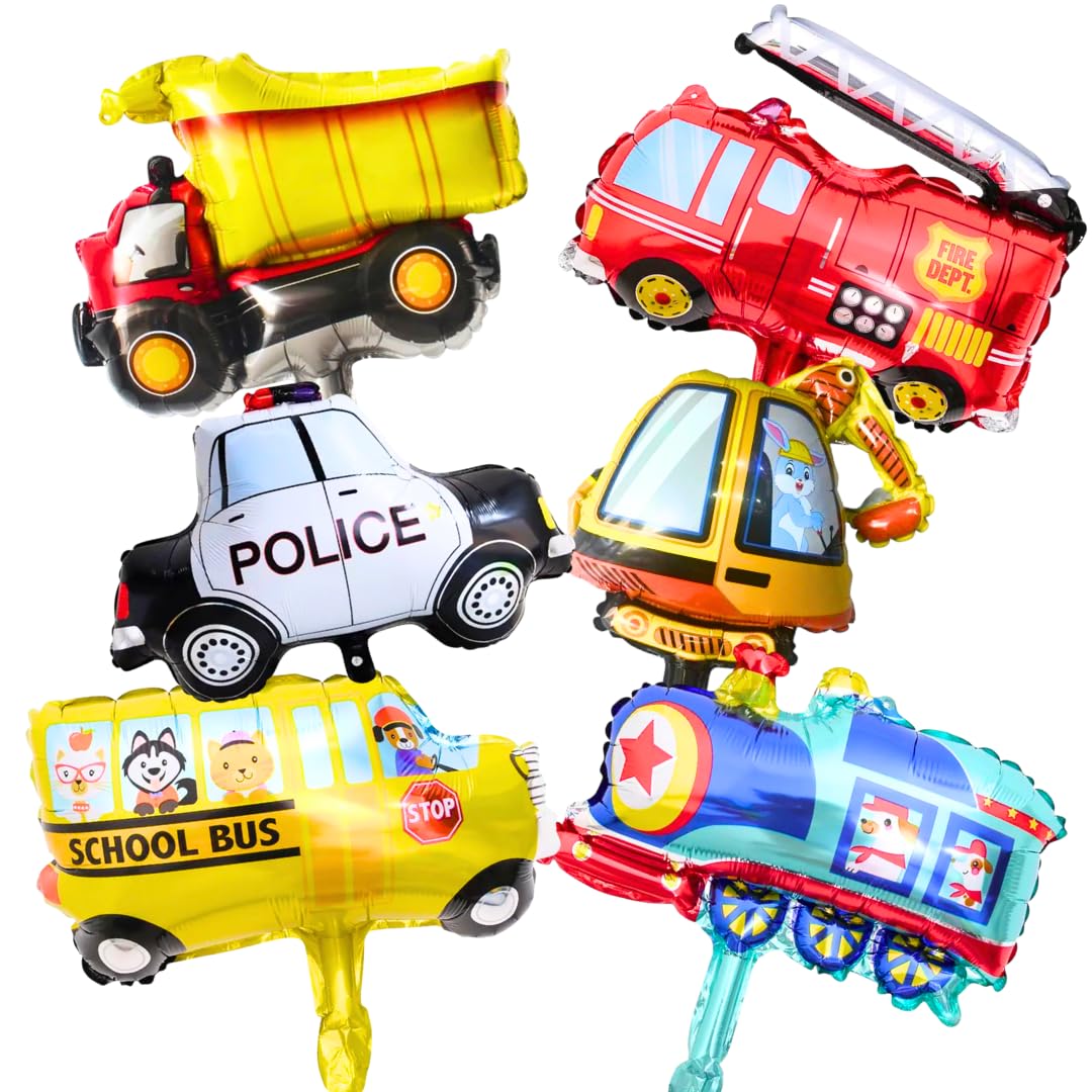 Party Decorz Transportation Foil Balloon Set of 6 Pcs | Vehicle Theme Party Balloons | Car, Truck, Bus & Transport Birthday Decoration Balloons-image-36