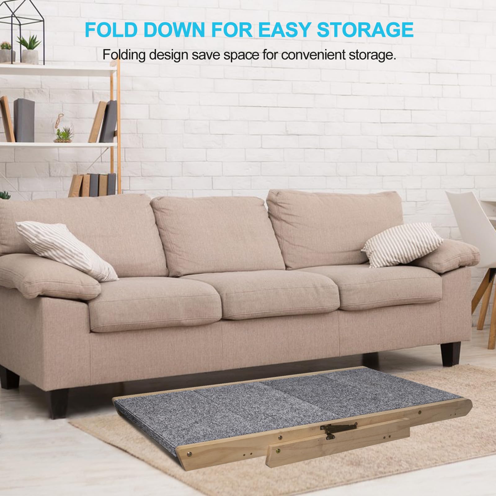 Cleanpethome Wood Pet Stairs/Pet Steps 2-in-1 Foldable Wood Dog Stairs & Ramp with Non-Slip Pads, Dogs Steps for High Bed Car Portable Dog/Cat Ladder Up to 110 Pounds