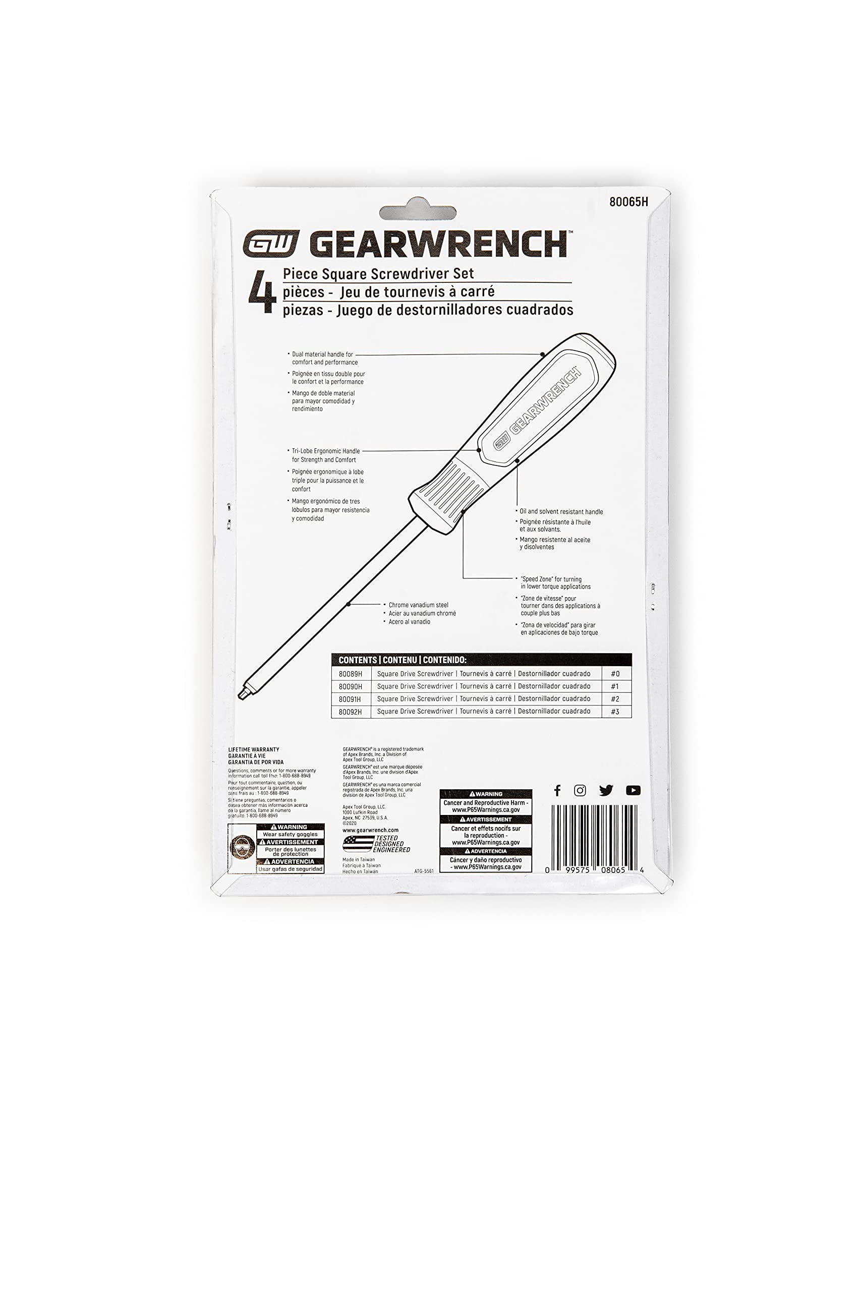 GEARWRENCH 4-częściowy zestaw kwadratowych śrubokrętów z podwójnym materiałem - 80065H