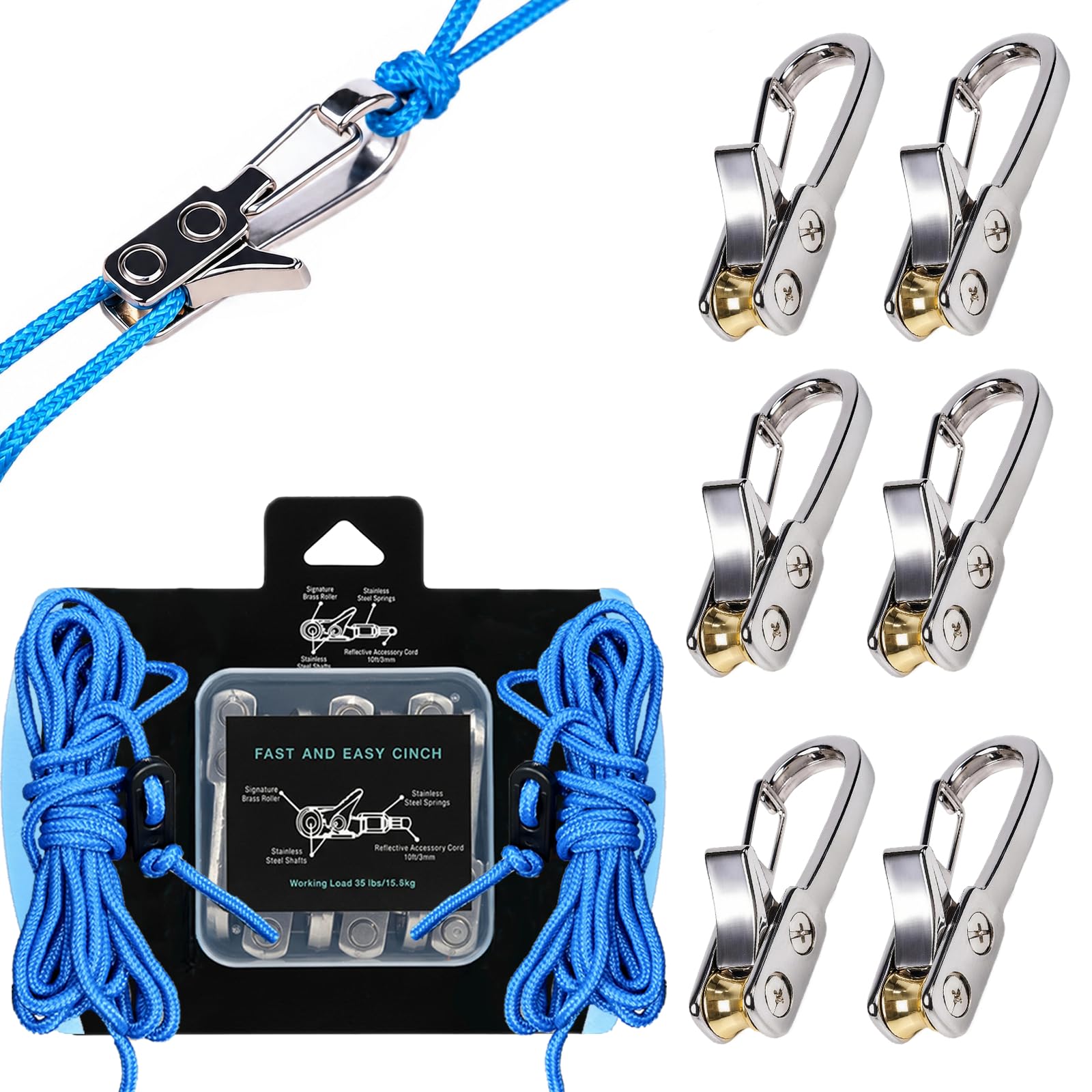 PowerTravel Rope Tightening Tool, 2 x 3m Paracord and 6 Carabiner Clips