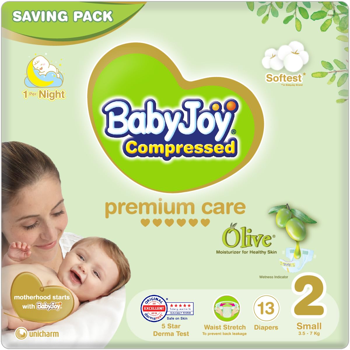 BabyJoy Olive Diapers 13-Pieces Saving Pack, Small