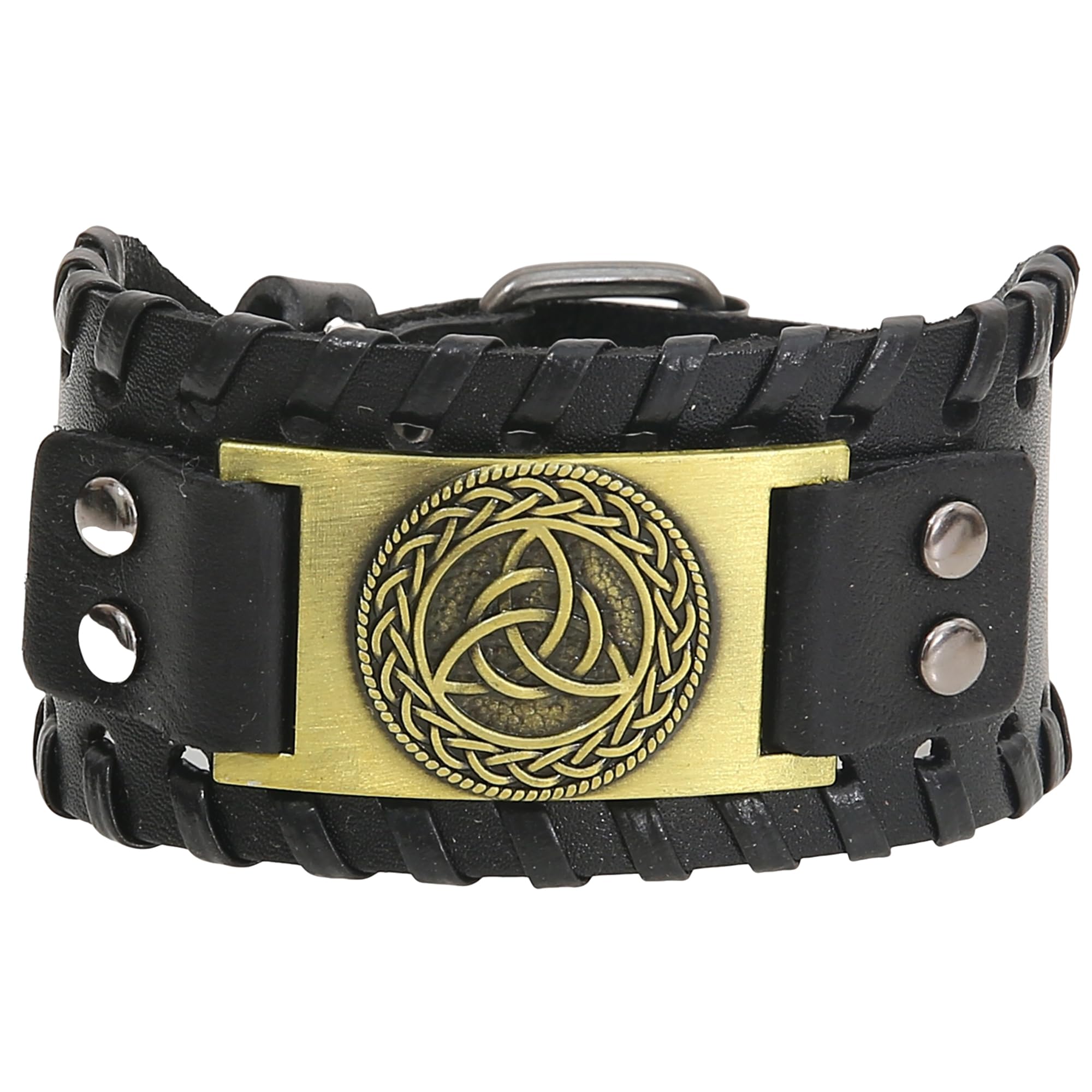GelConnie Viking Bracelet Punk Leather Cuff Bracelet Gothic Leather Wristband Bracelet with Nordic Amulet Scandinavian Talisman Celtic Pagan Jewelry
