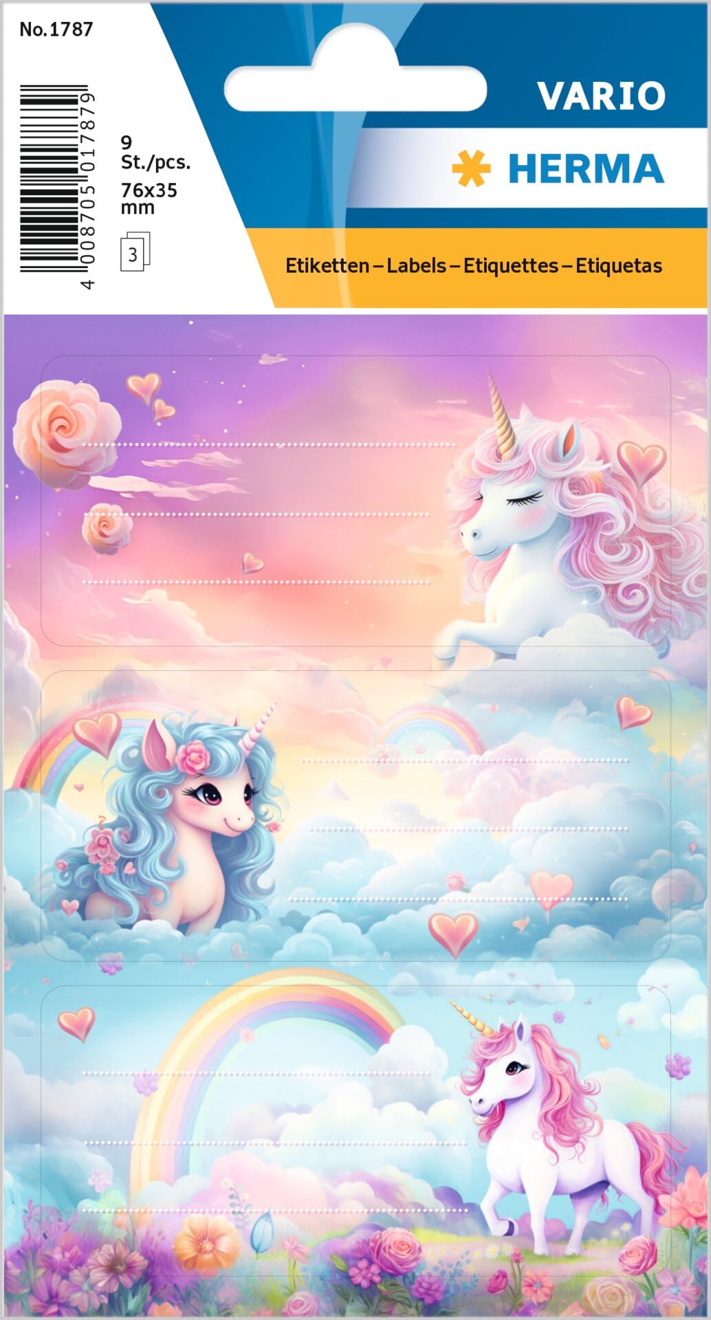 HERMA Etiquetas de libro para escribir unicornio, animales con diseño de unicornio, etiquetas autoadhesivas para nombre para escuela, libro, cuaderno escolar, botella de agua
