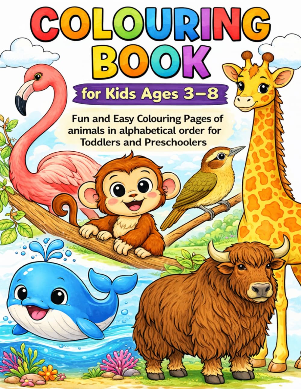 Colouring Book for Kids Ages 3–8: Fun and Easy Colouring Pages of animals in alphabetical order for Toddlers and Preschoolers