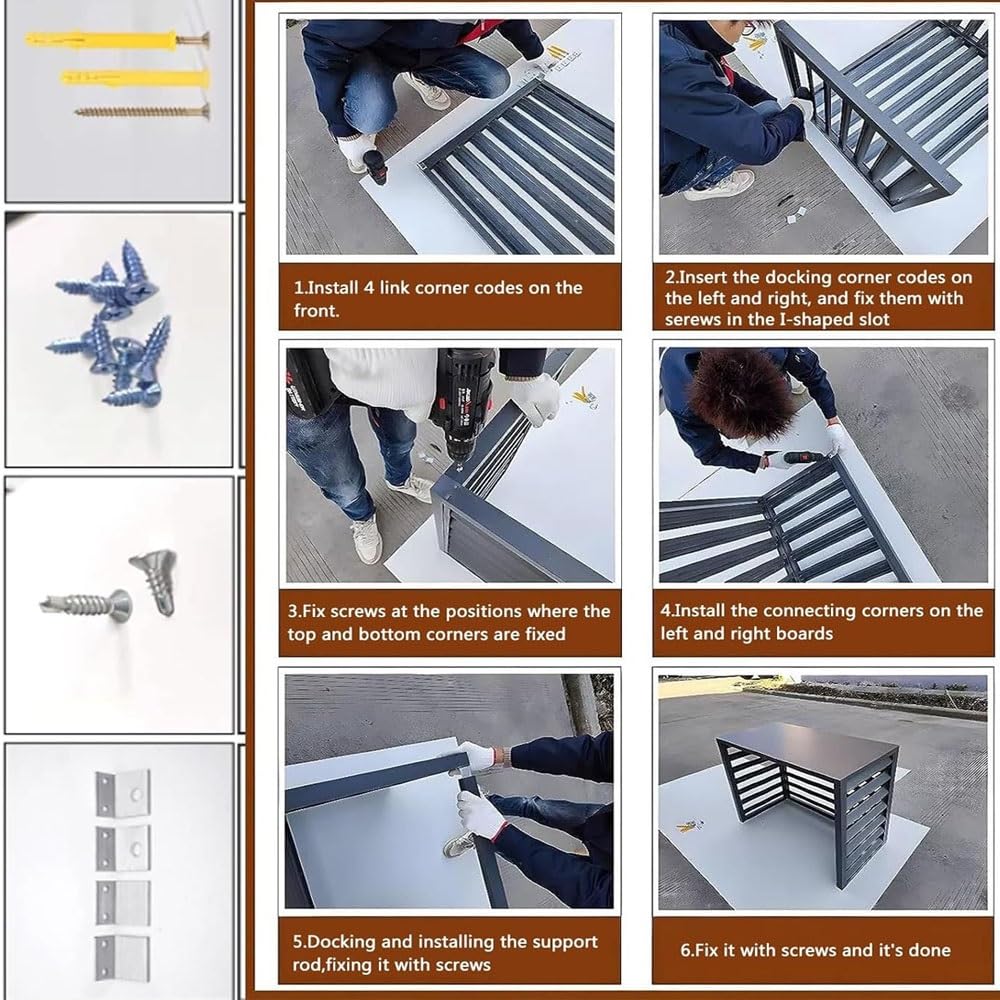 Aluminiowy klimatyzator, ochrona przed wzrokiem, osłona na zewnątrz, osłona klimatyzatora do obudowy sprzętu basenowego, szara (110 x 60 x 80 cm/43,3 x 23,6 x 31,5 cala), trwała i stylowa