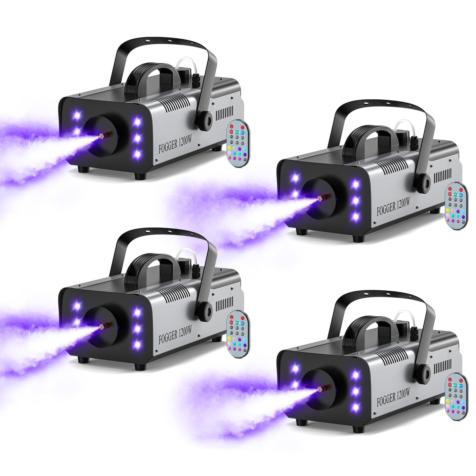1200W Fog Machine Outdoor Indoor, 6000CFM Smoke Machine with LED Lights, Fog Machine Halloween with Wireless Remote &amp; Auto, Fogger Machine for Wedding Party Stage Events, 4 PACK