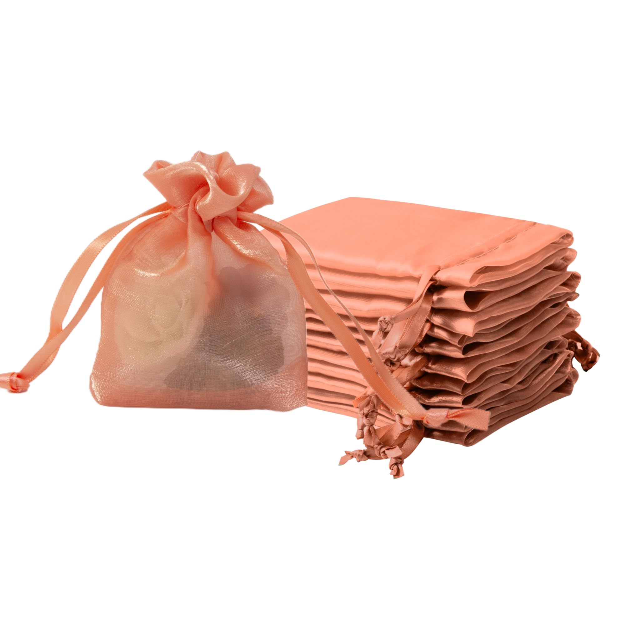 QIANF 20 Pcs Orange Small Organza Bags 3X4 inch for Wedding Favors with Drawstring, Mini Mesh Gift Bags Jewelry Pouch for Candy Bridal Shower Party Favor Baby Shower Christmas