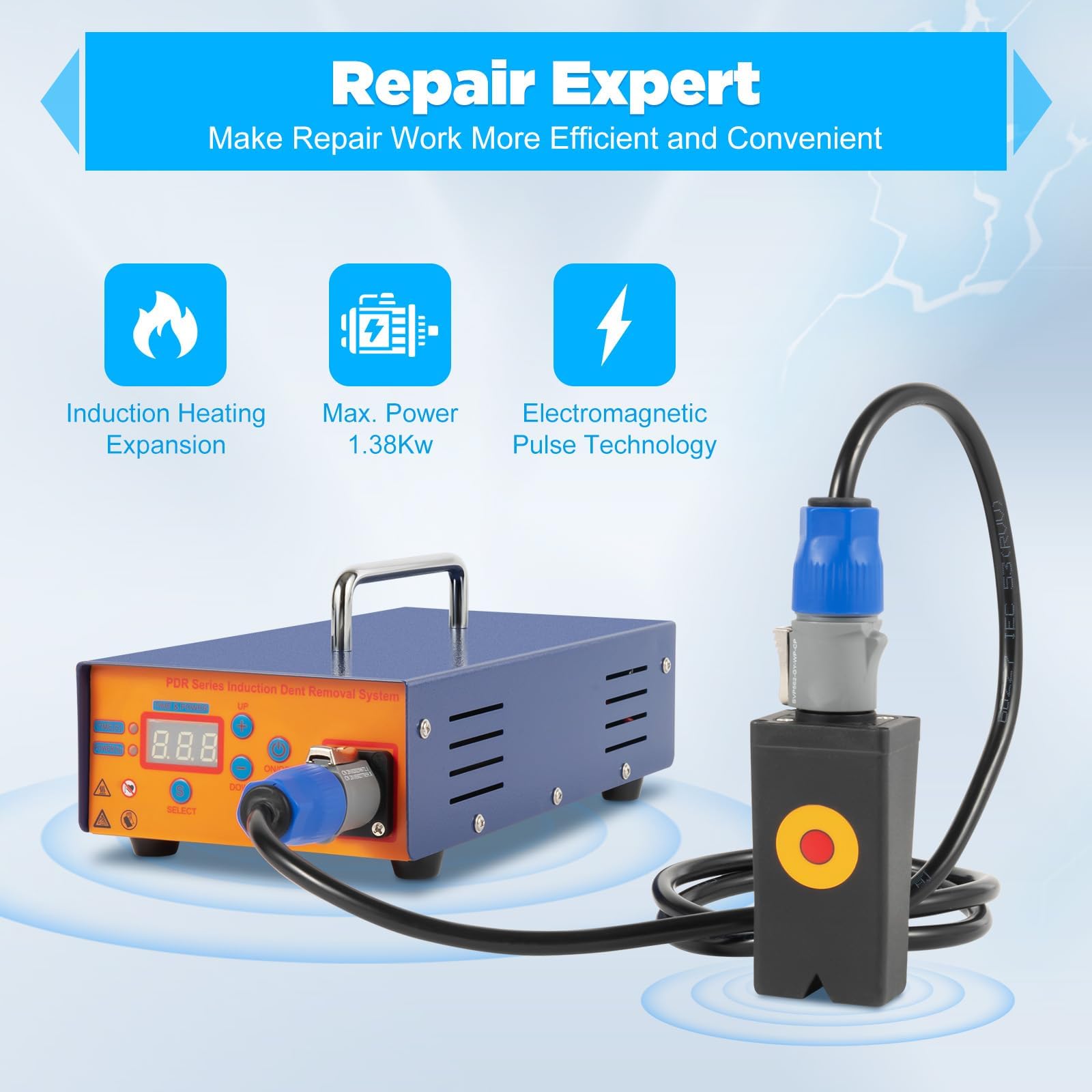 Dispositivo de reparación de abolladuras por inducción de 1,38 kW por inducción electromagnética, kit de reparación de abolladuras para proteger la pintura, taller de coche, uso doméstico