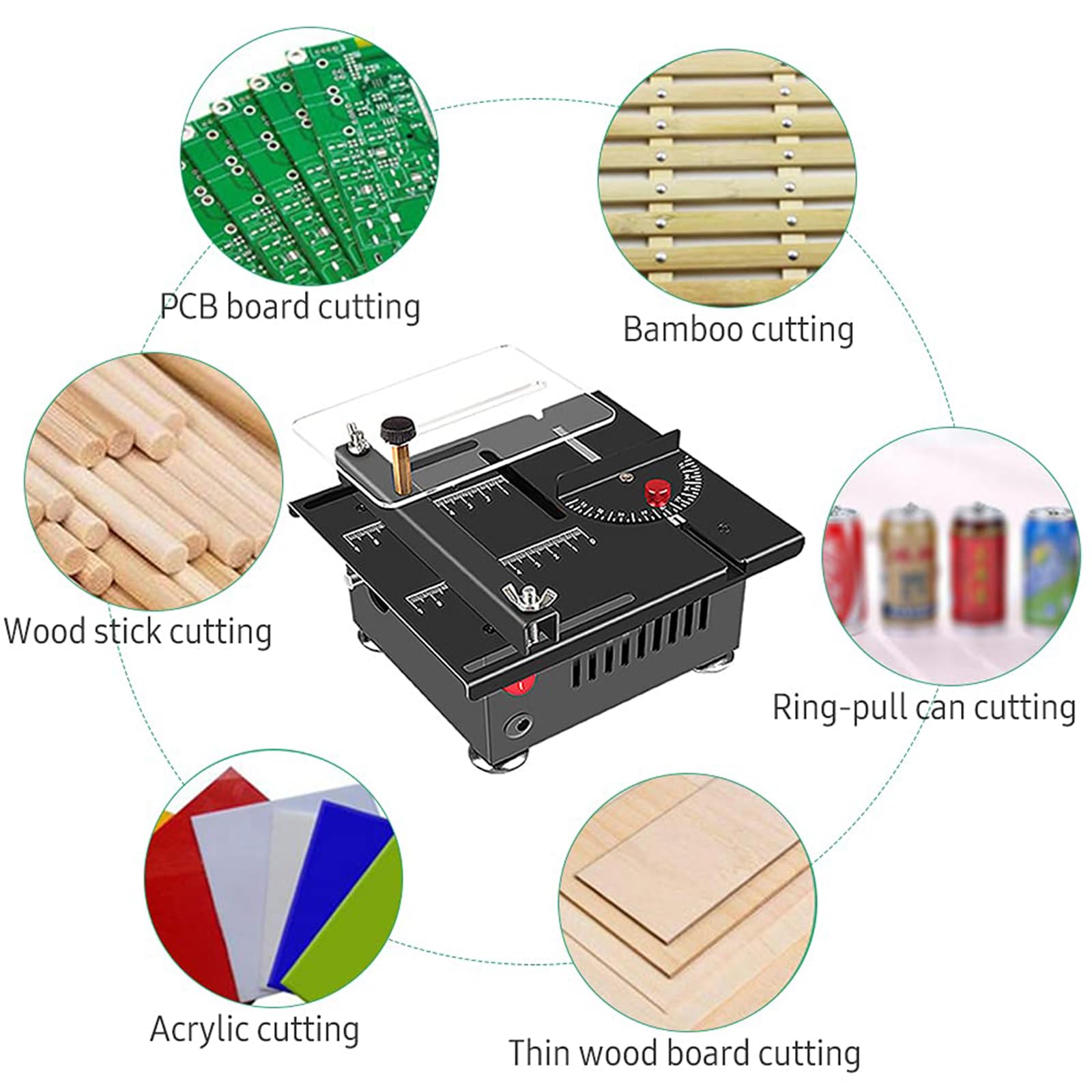 Sierra de mesa eléctrica, mini cortador de mesa de 100 W, herramienta multifuncional para cortar, moler, pulir y perforar, ideal para proyectos de bricolaje y carpintería