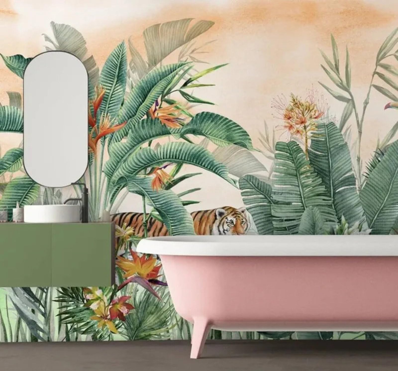 Tzxztt Fresh Tropical Jungle Watercolour Tiger Modern 3D Wallpaper Premium Textured Silk Neutral Tones Material Ideal for Living Room Bedroom-430cm×300cm