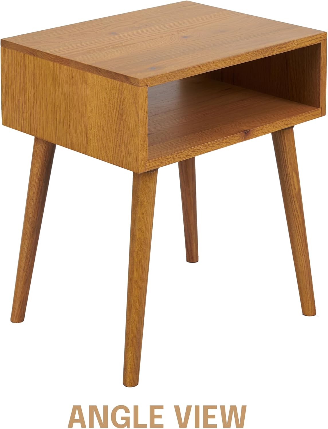 NTC Solid Oak Zoe Nightstand, Mid Century Modern Side Table Bedroom, Bedside Furniture, Night Stand, End Table, Easy Assembly - Rustic Oak