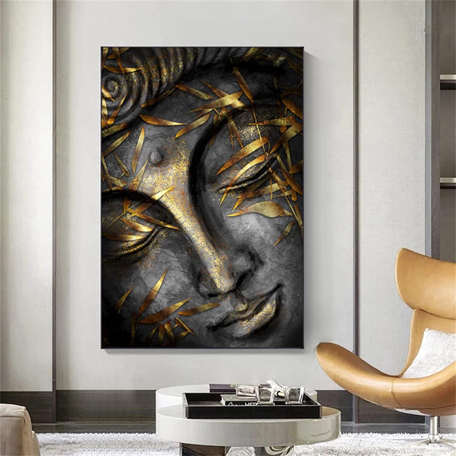 Amazon.co.jp: 黄金の葉の主仏像の頭部ポスターとプリント抽象仏教