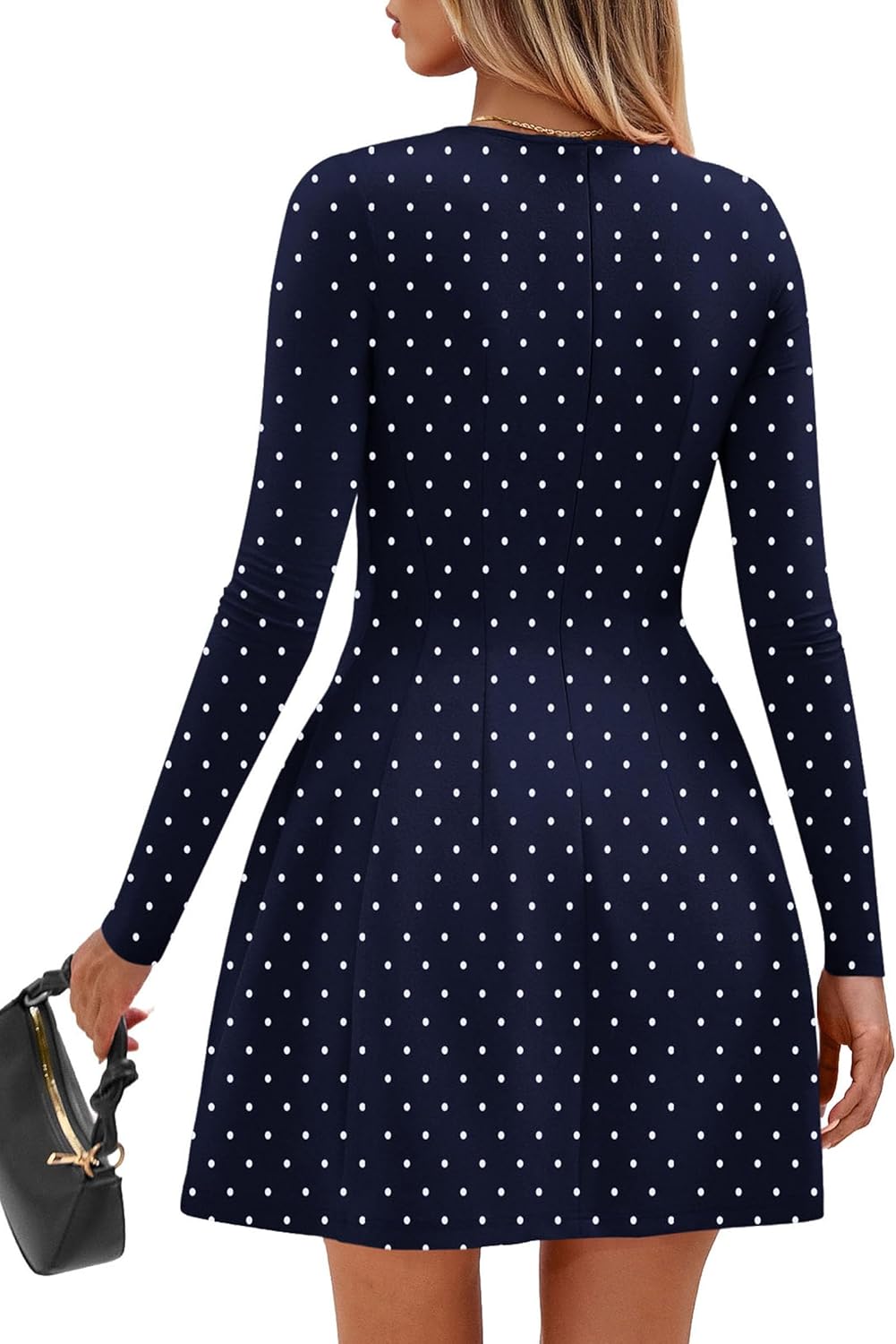 PRETTYGARDEN Long Sleeve Mini Dress for Women 2026 Spring Crewneck Knit Pleated Babydoll A Line Casual Short Party Dresses - Image 5