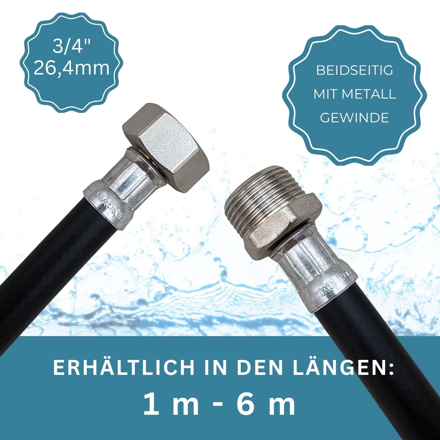 LICHTBLAU Warmwasser Aquastop Verlängerung 5m 3/4 Zoll | Heißwasserfest bis 90°C für Waschmaschine und Geschirrspüler mit Metallgewinde