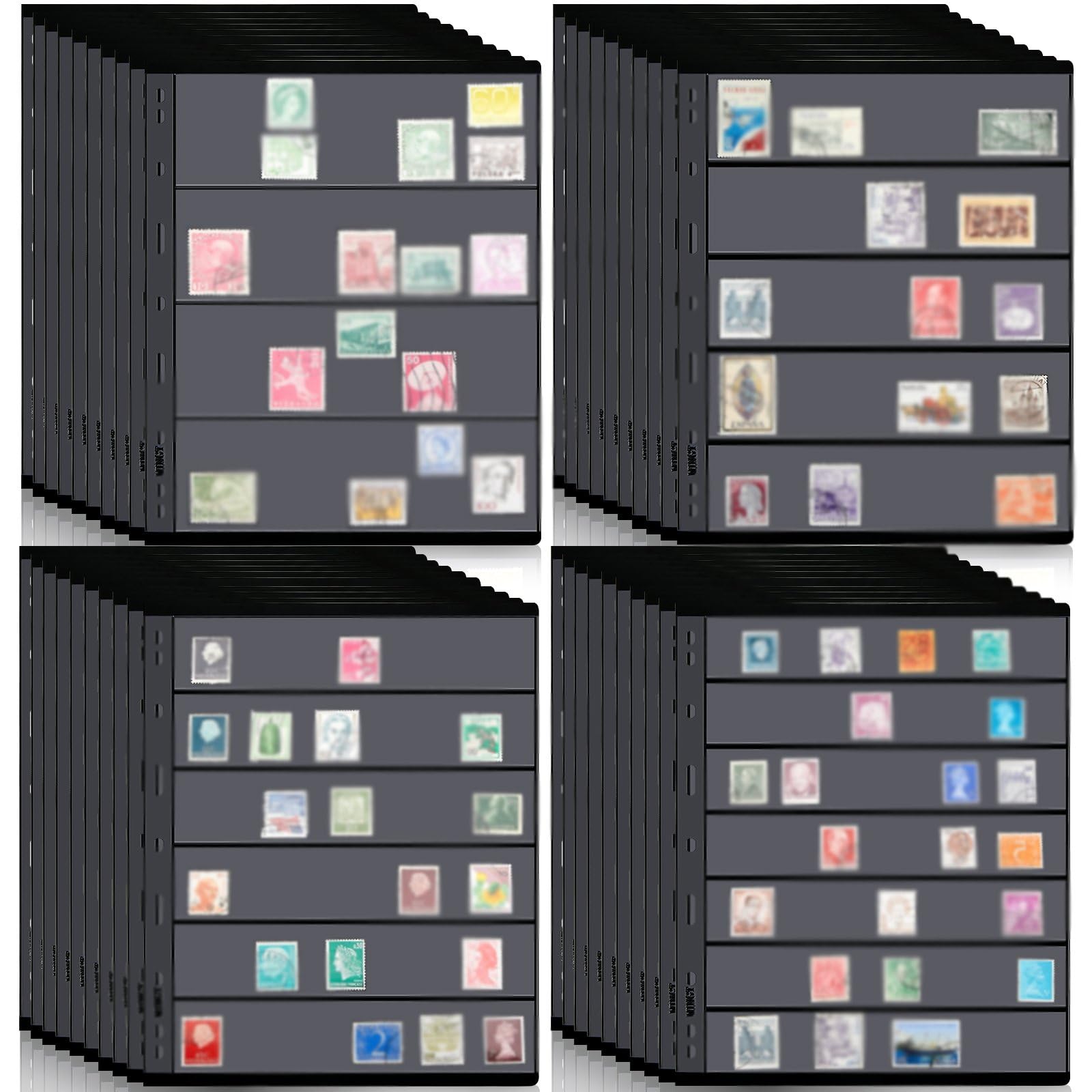 40 feuilles de timbres pour collection de timbres pour album de timbres, classeurs avec pochettes standard à 9 trous pour collectionneurs de timbres (4/5/6/7 feuilles)