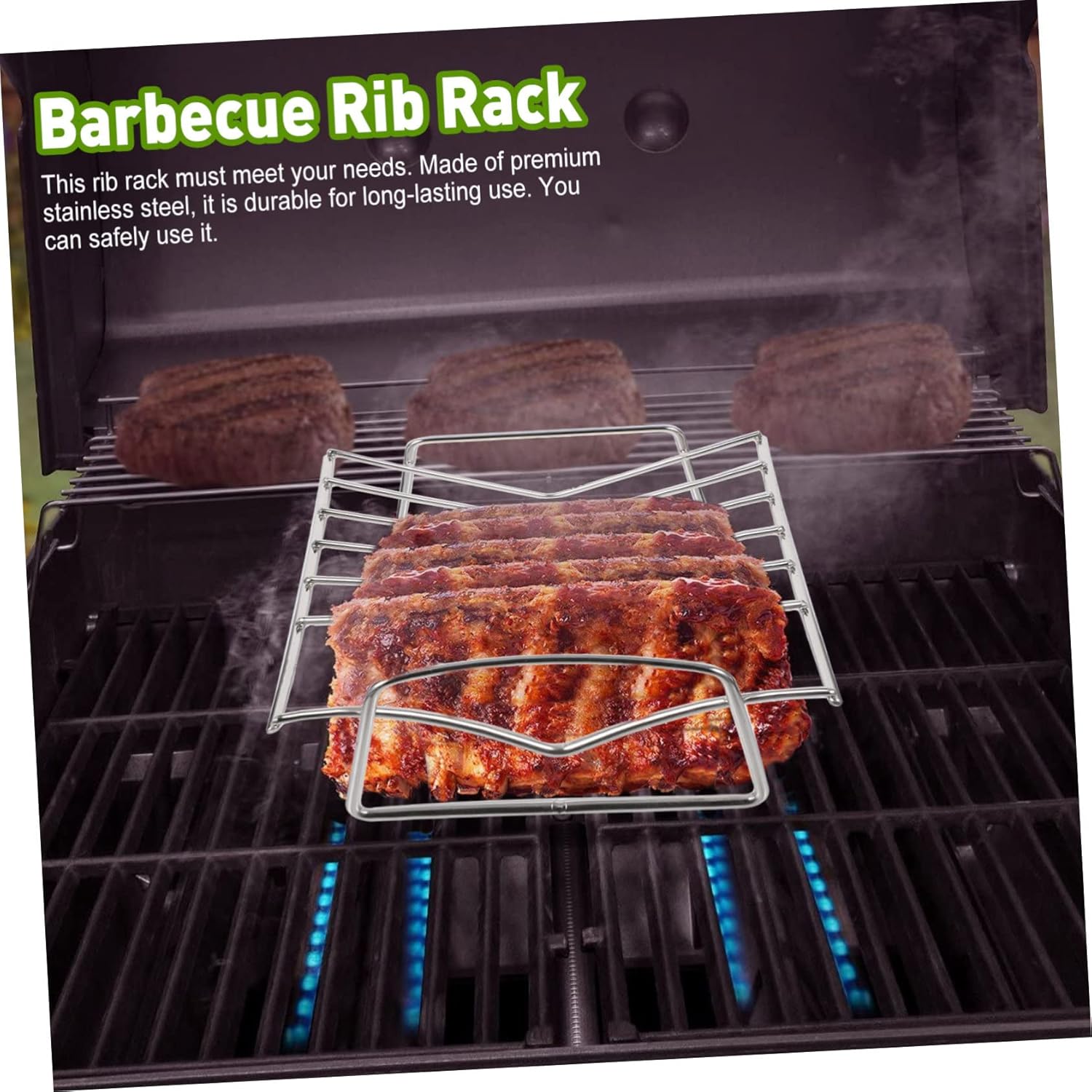 Stainless Steel BBQ Grill Accessory Rib Grilling Rack Barbecue Rib Rack for Smoking and Grilling