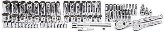 GEARWRENCH 76 Pc. 1/4 & 3/8 Drive 12 Pt. Standard & Deep Mechanics Tool Set, SAE/Metric - 80948