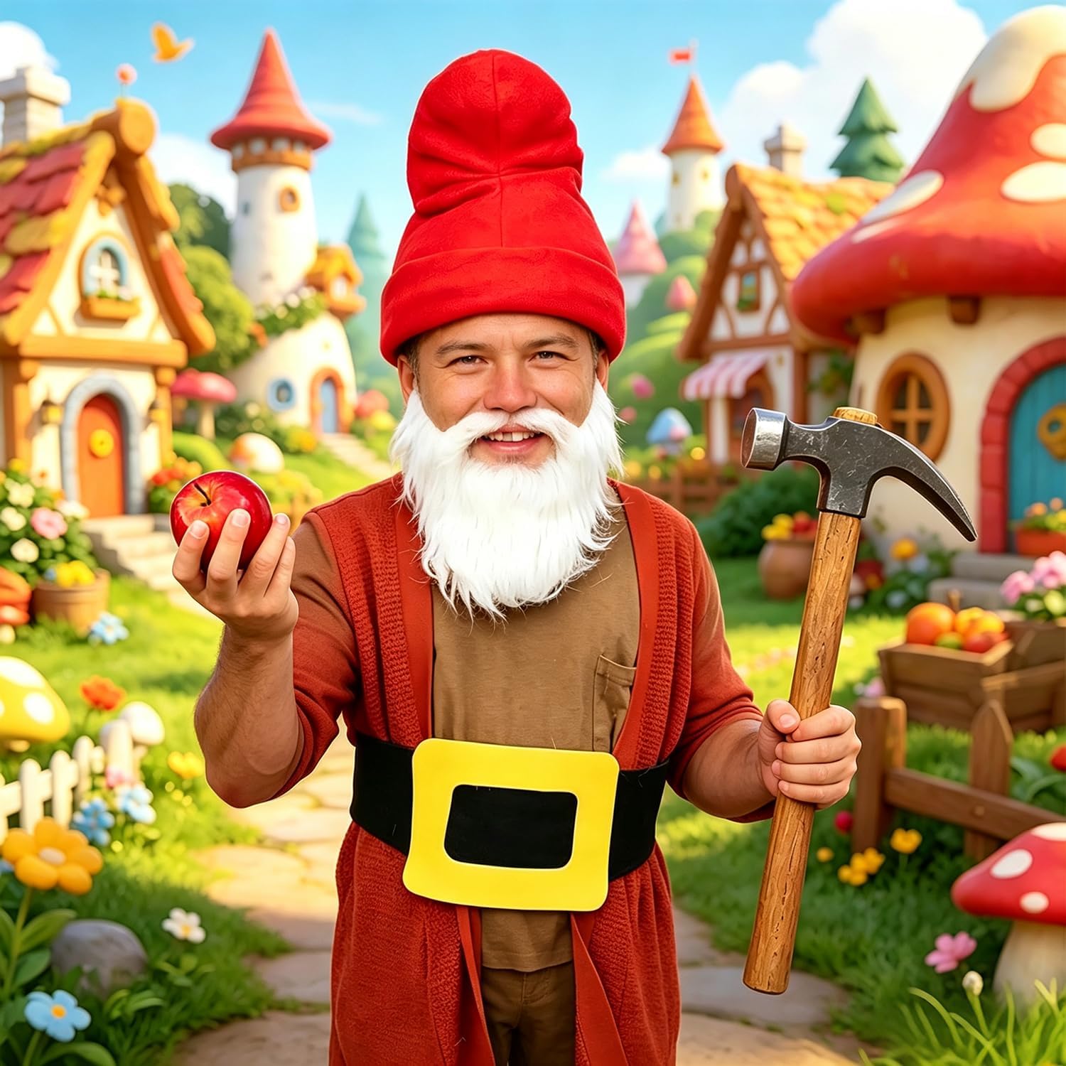 Red Elf Hat and Beard Costume, Soft Warm Elastic Papa Elf Dwarf Beanie Hat for Halloween Costume Cartoon Cosplay image 5
