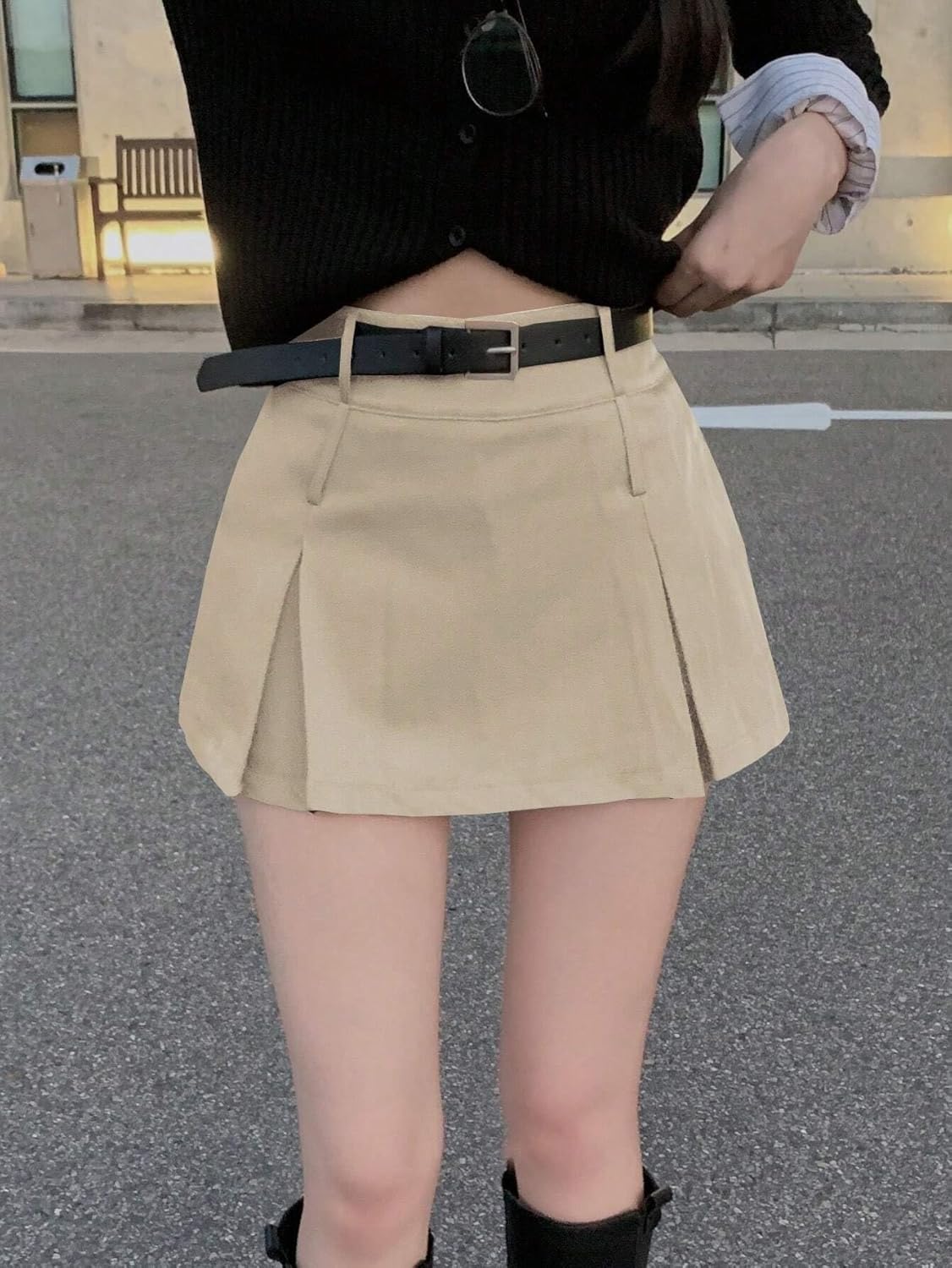 Women's A-Line Pleated Mini Skort - Casual Solid Color Skirt for Everyday Wear
