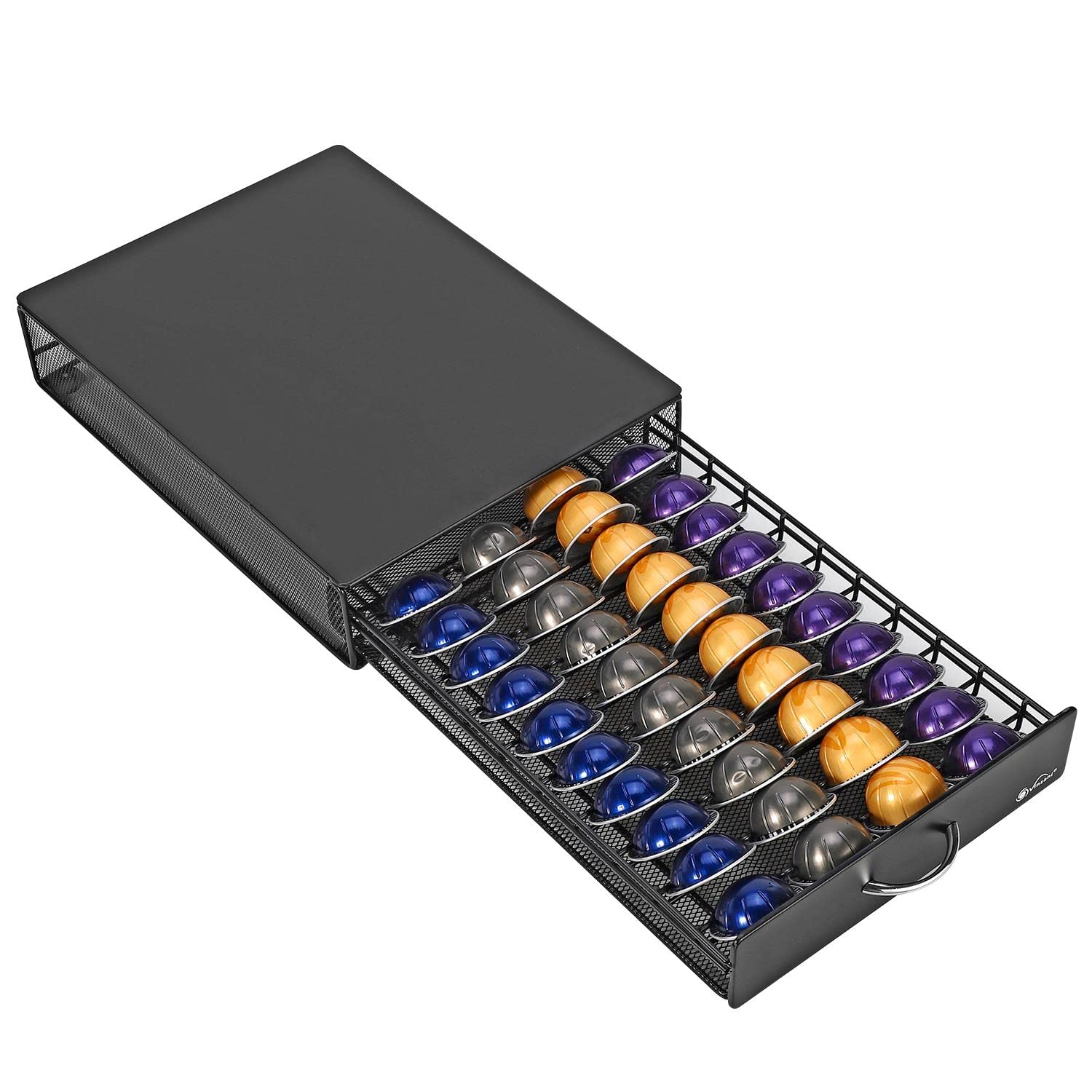 Vinsani 40 Coffee Pod Storage with Sliding Drawer Compatible with Nespresso Vertuo Vertuoline Pods Capsules Durable Space Saving Stackable Pods Holder Tray Organiser Box Anti-Vibration Design